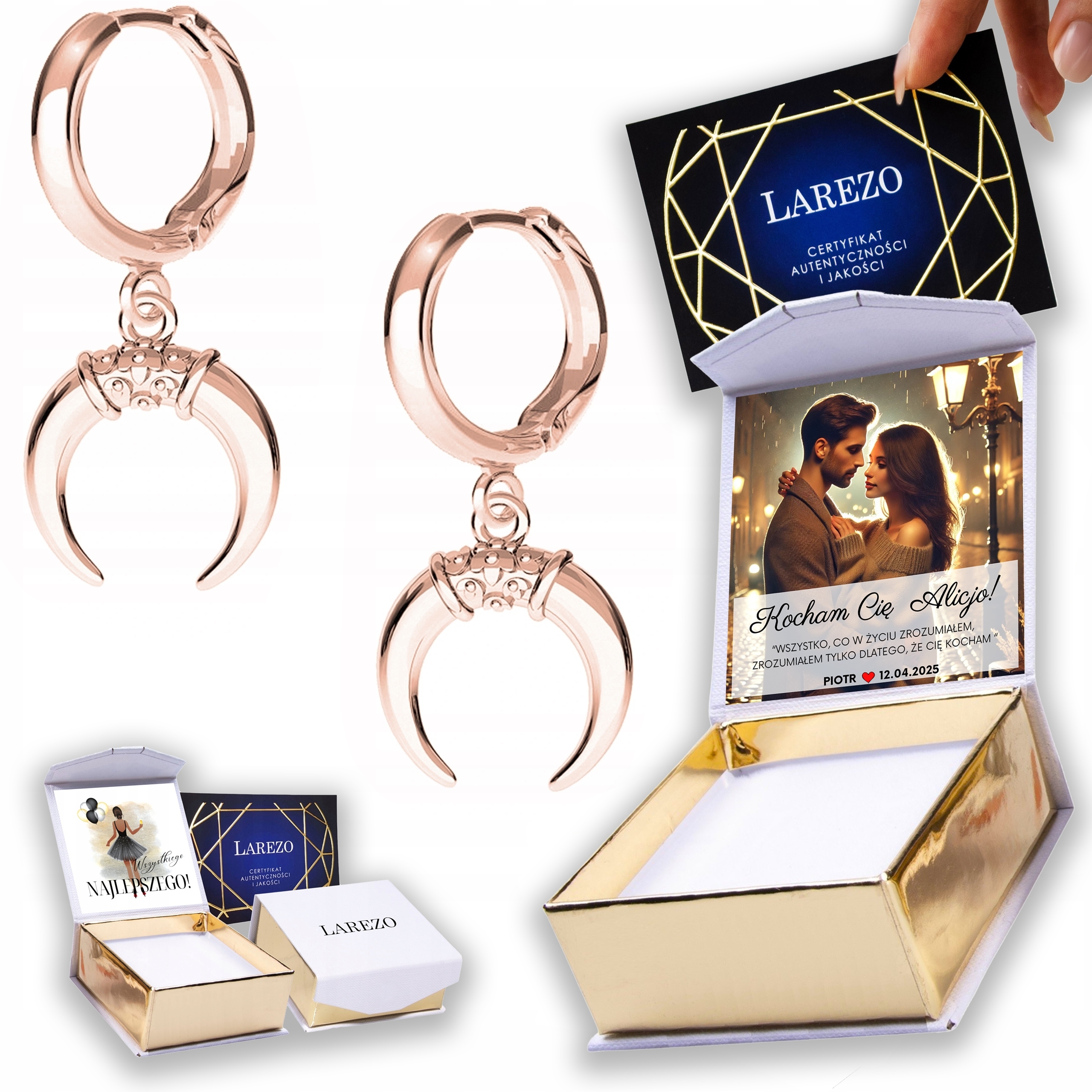 Náušnice Pozlacené 925 Měsíce Rohy Půlměsíce Vesmír Měsíc Potisk