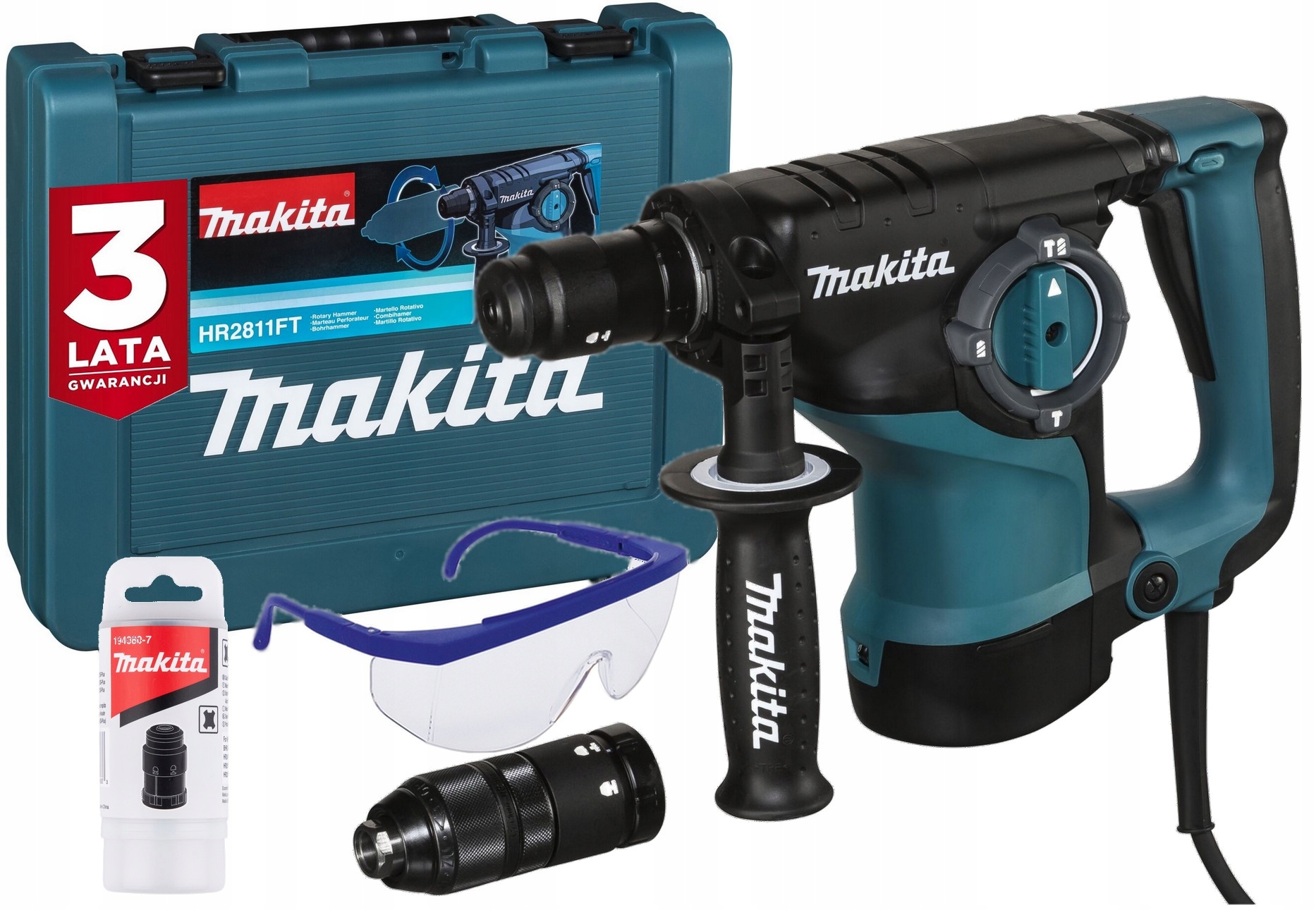 Makita HR2811FT Młotowiertarka Sds Wymienne Głowice 800W 2.9J +okulary