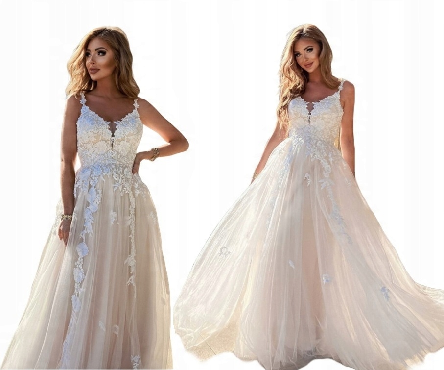 Garden Bílo-krémová Dlouhá Šaty Princezna s svatební Gipiurou S