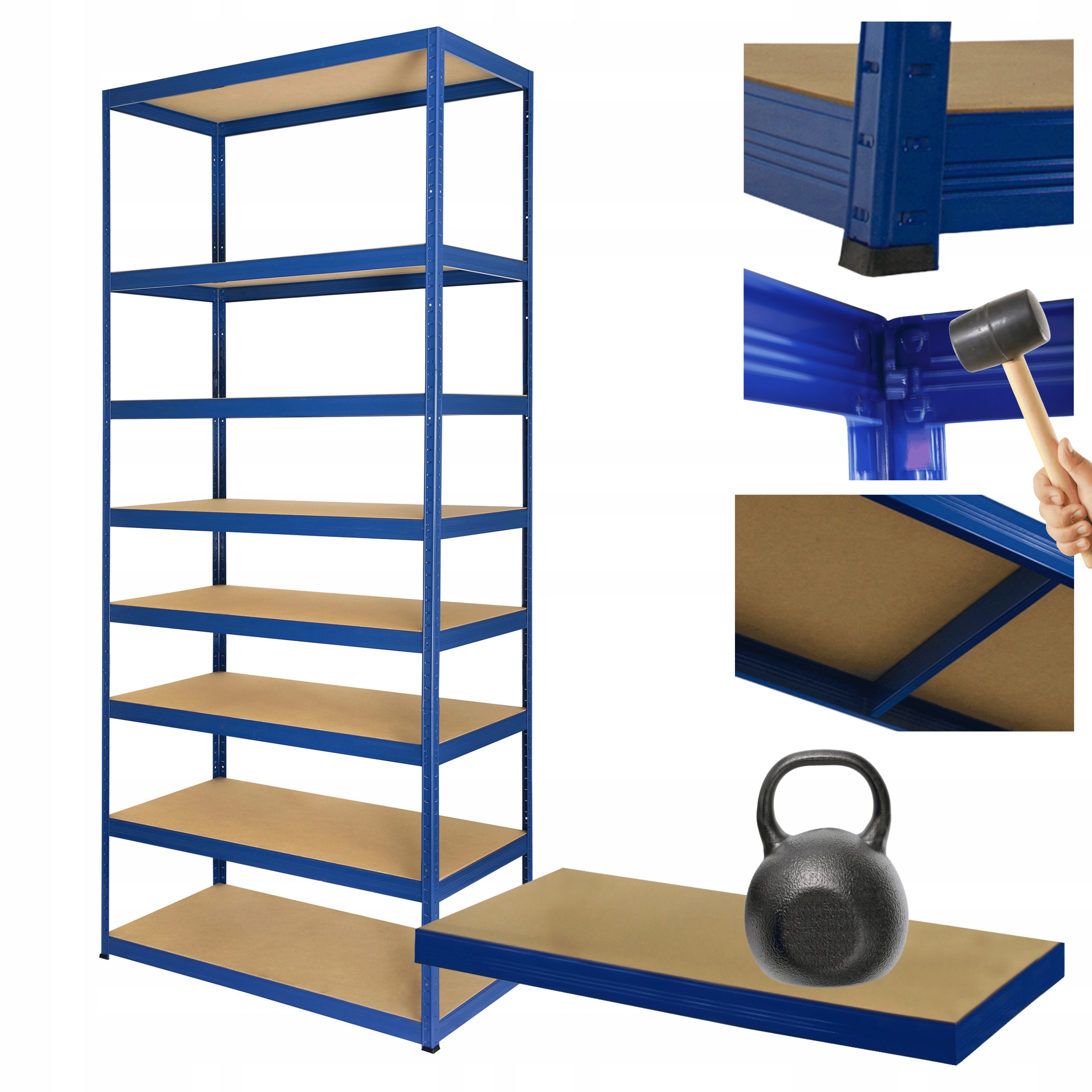 Kovový skladový regál Helios 270x75x40 cm 8Px175 kg Pevná Obloha