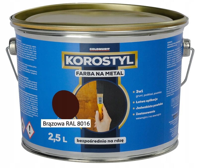 Korostyl brązowa ral 8016 półmat 2,5L farba na metal 3w1 Goldmurit