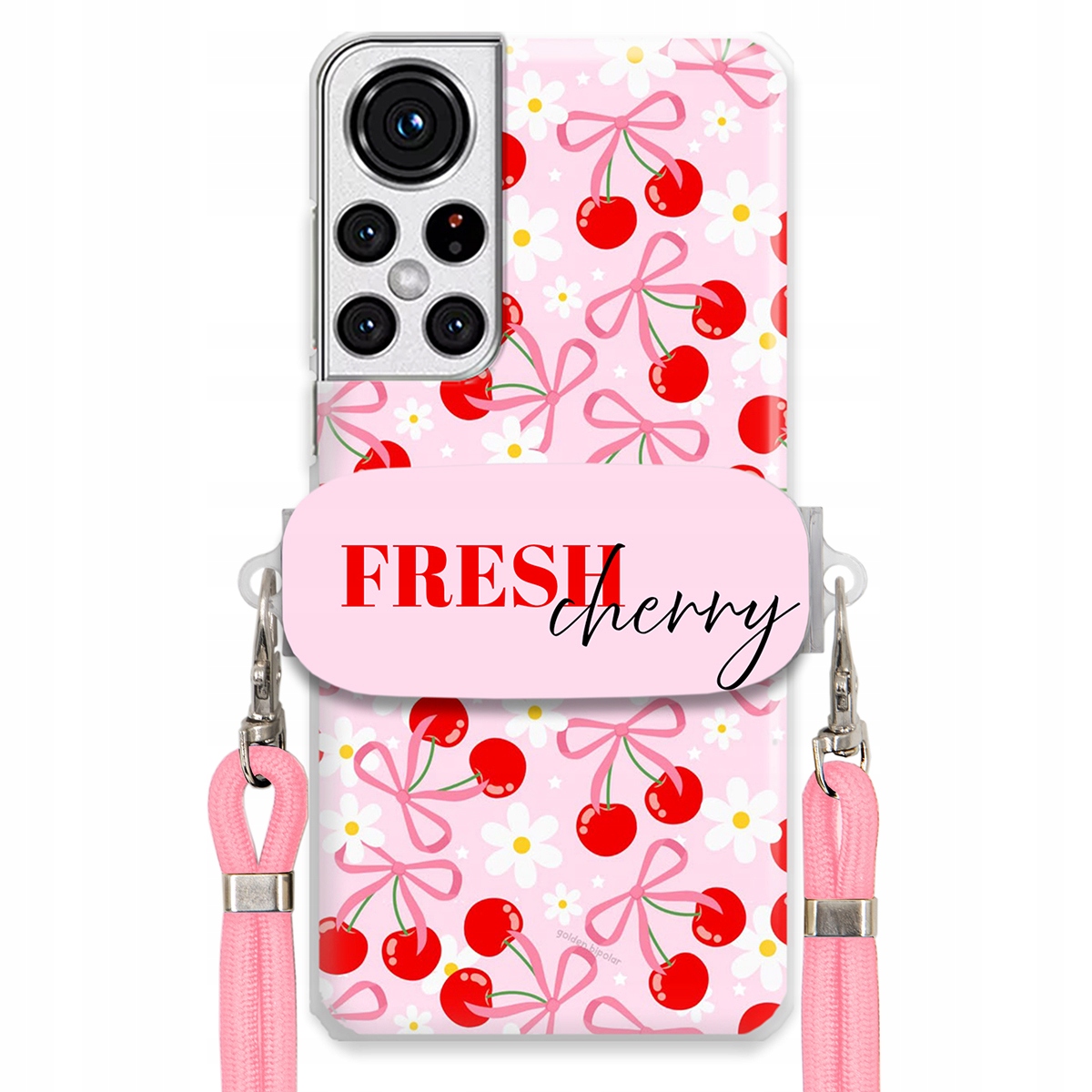 Pouzdro pro Samsung S22 Plus Case Držák na šňůrku Růžová Fresh Cherry Kokardy
