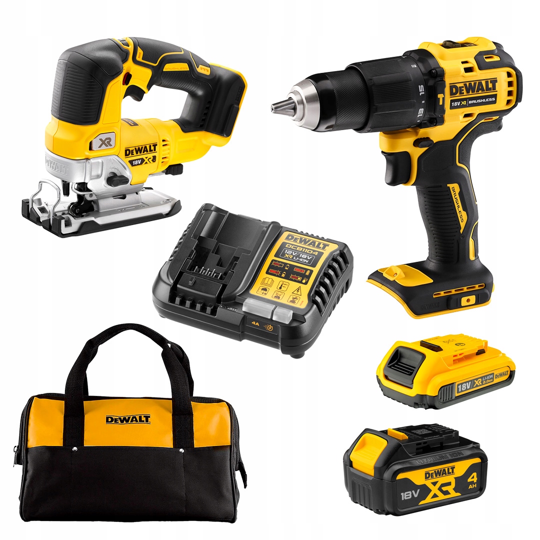 Zestaw Combo DeWalt DCD709, DCS334 ładowarka, 1x4Ah 1x2Ah, torba