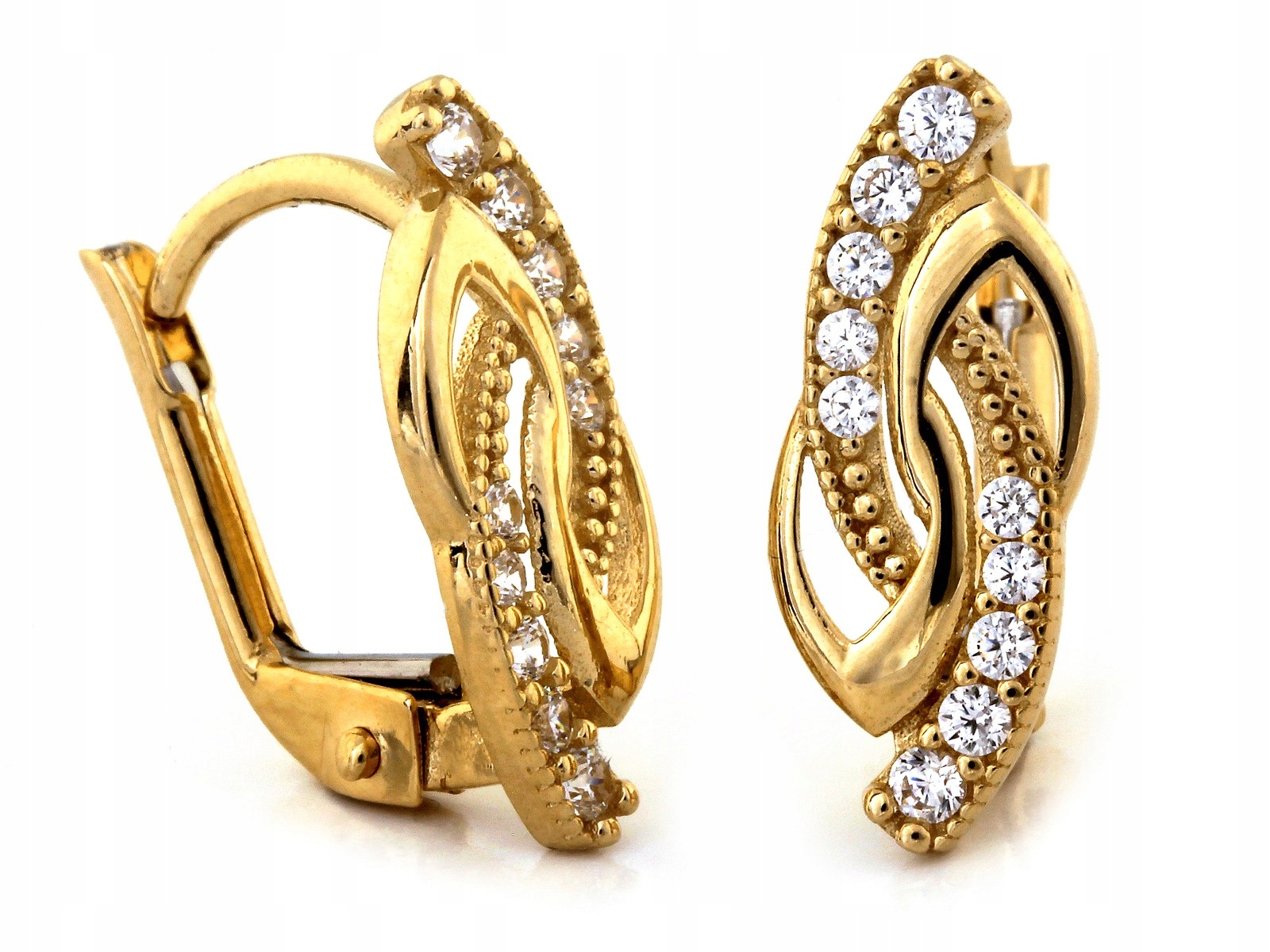 Zlaté Náušnice 585 s anglickým zapínáním a zirkony jsou módní jako dárek