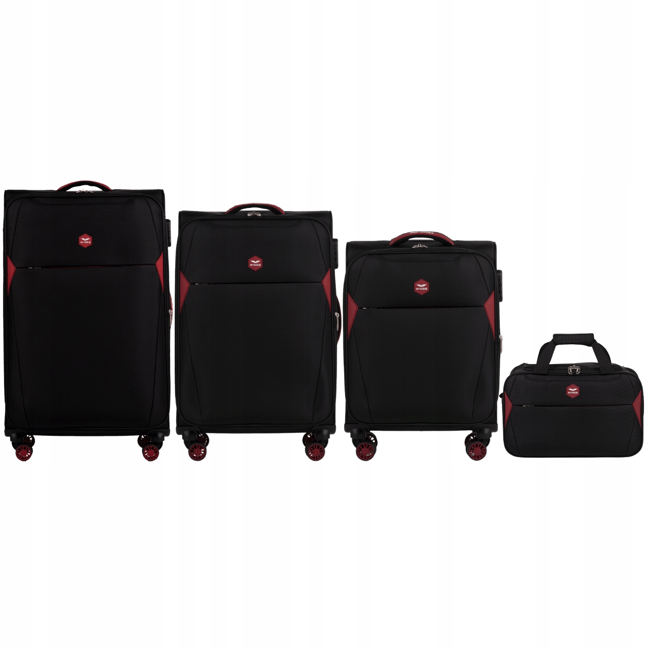 Sada 3 kufrů Dipper příruční taška Wings Black Měkké cestovní zavazadlo