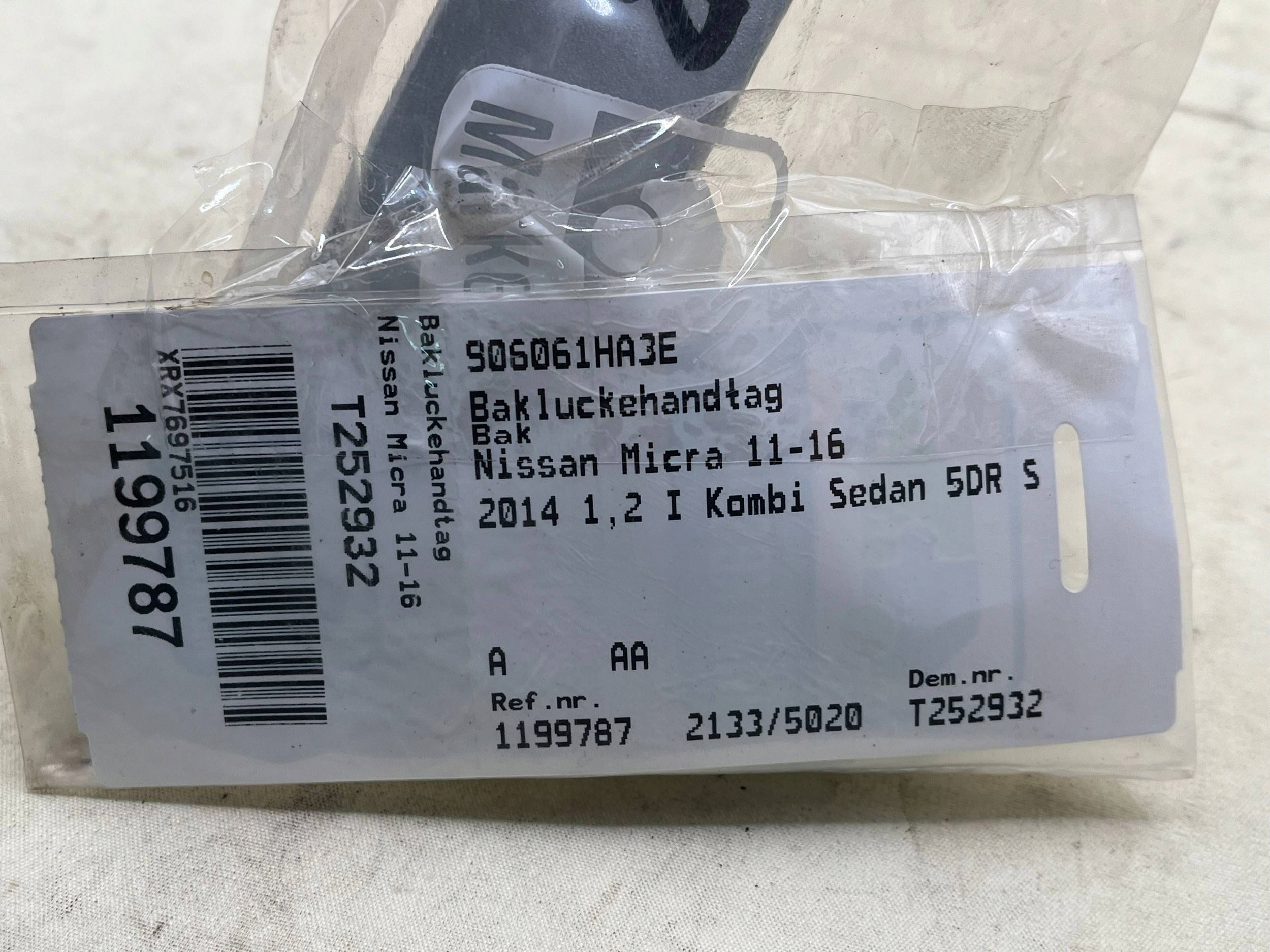 NISSAN MICRA handle bonnet boot Hatchback 2014 906061HA3E !J