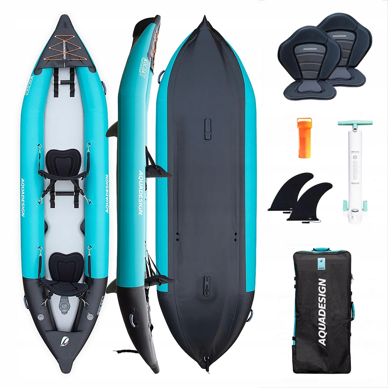 Kajak pompowany Aquadesign Koloa 360 cm 2-osobowy 210 kg