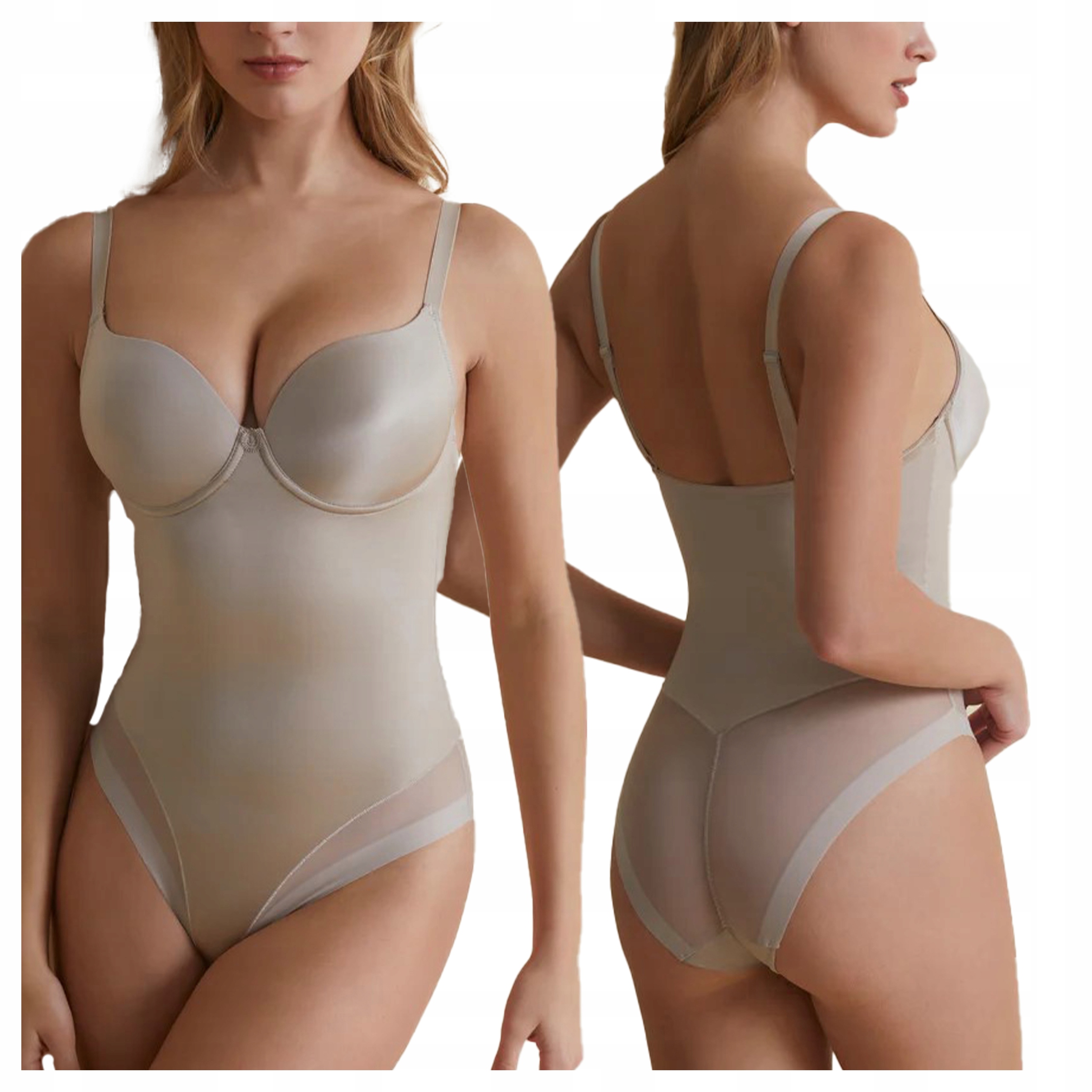 Laserem řezané zpevněné tělo na kosticích s tylem Belinda Béžová 85C