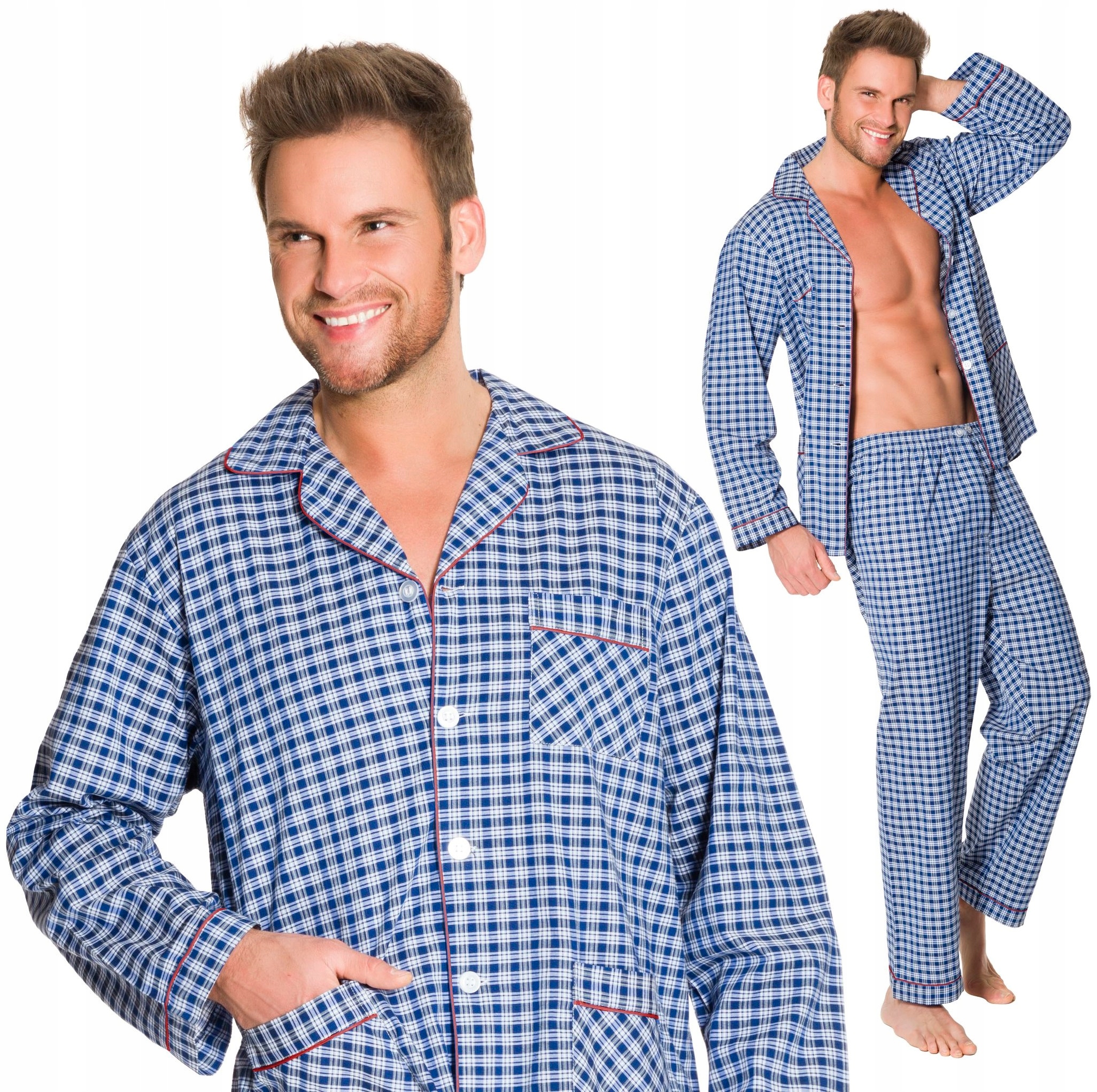 C2 ROZPINANA BAWEŁNIANA PIŻAMA MĘSKA W KRATKĘ 3XL