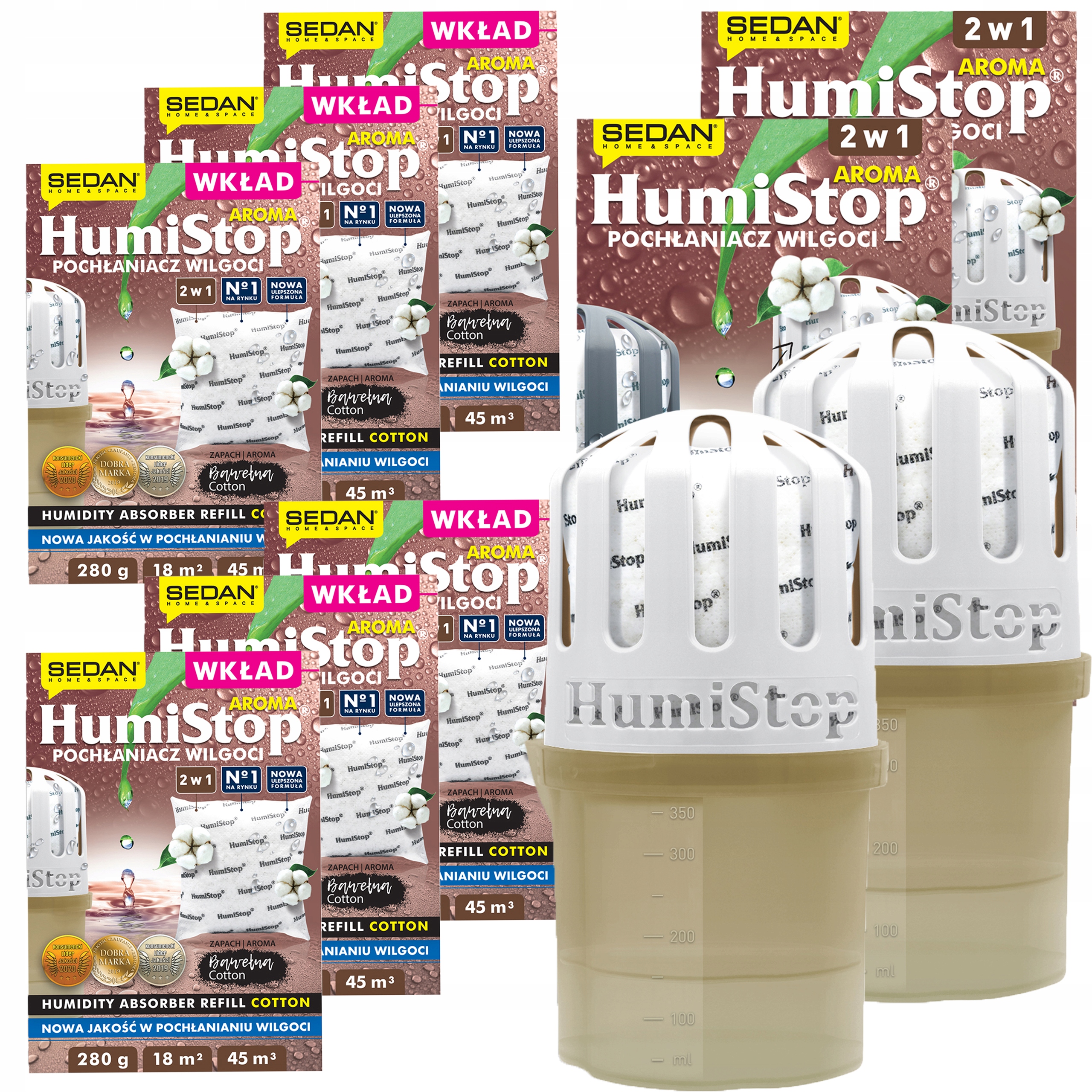 2x Pohlcovač Vlhkosti Humistop S Náplní 6X Náplň Zásoba 280 g Vůně Bavlna