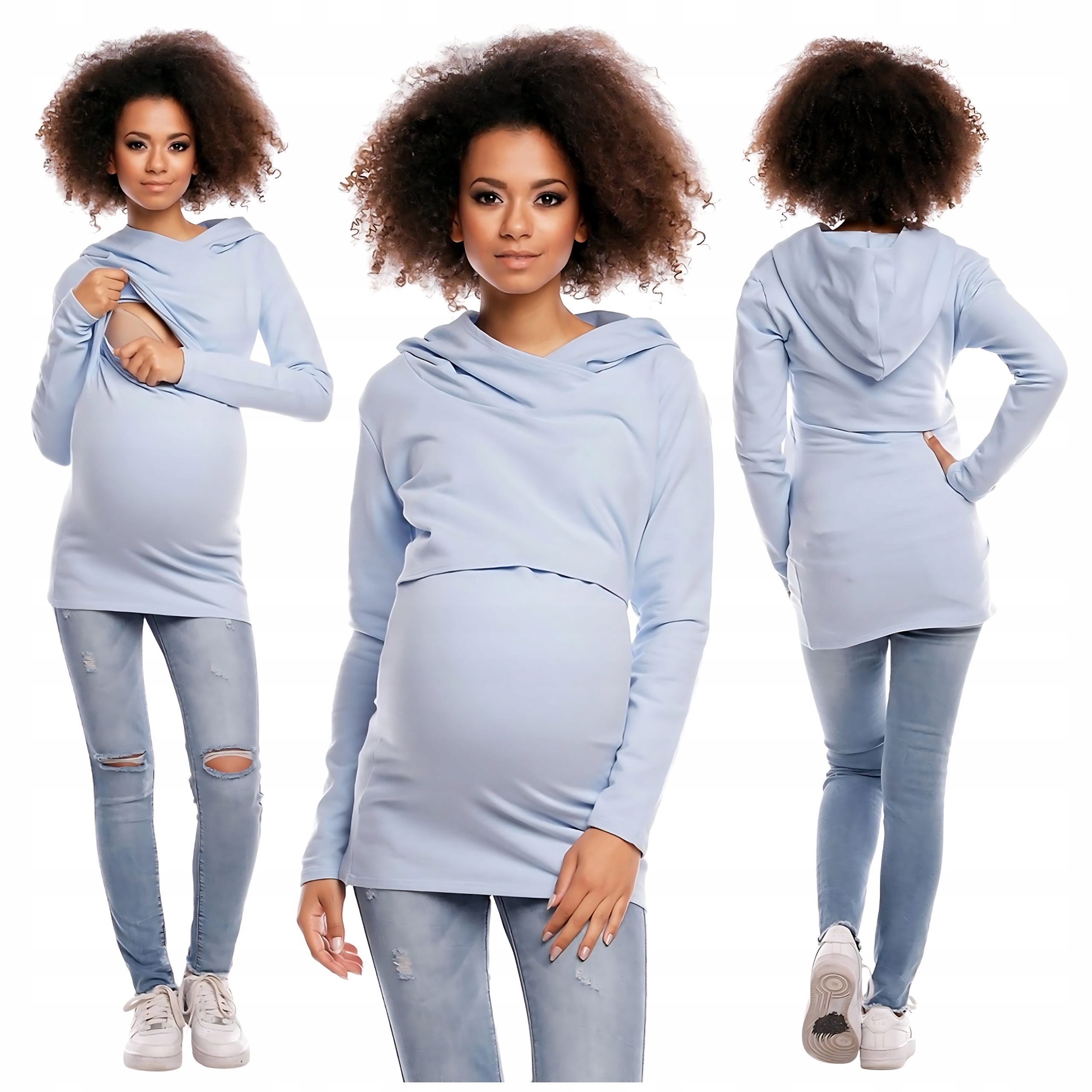 Rozepínací Mikina, Modrá, S Kapucí, Dlouhá, L/XL