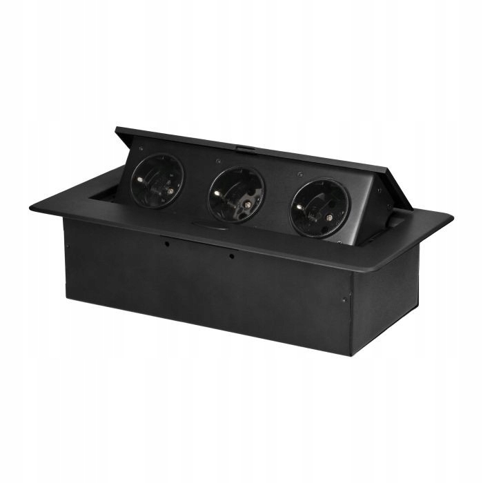 Černá nábytková zásuvka zapuštěná do uzemňovací desky Schuko Orno