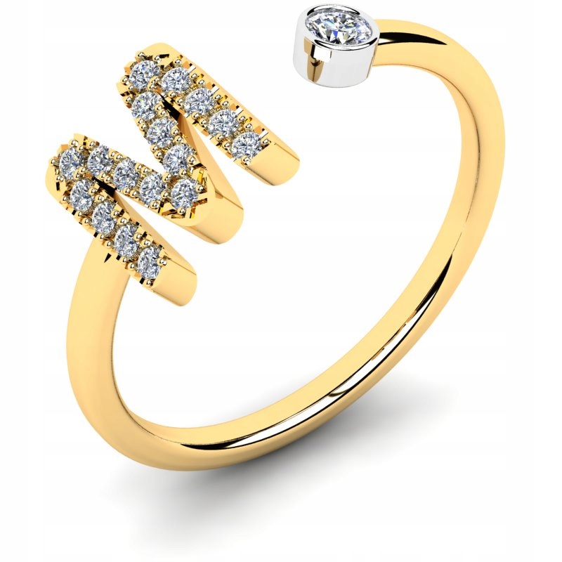 

Pierścionek Złoty Literka M Z Cyrkoniami