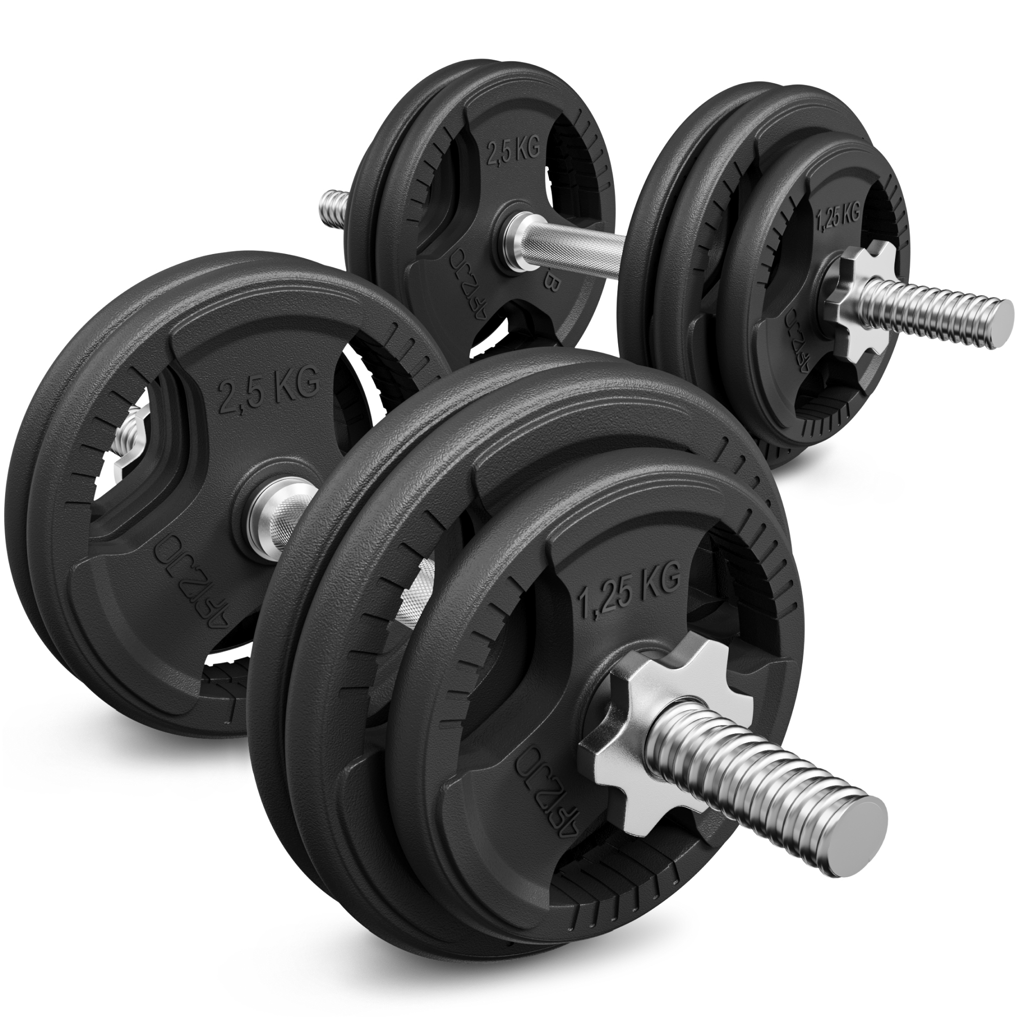 Železné činky nastavitelné 2x15 kg Sada 30 kg Závit 26 mm Silné pro trénink
