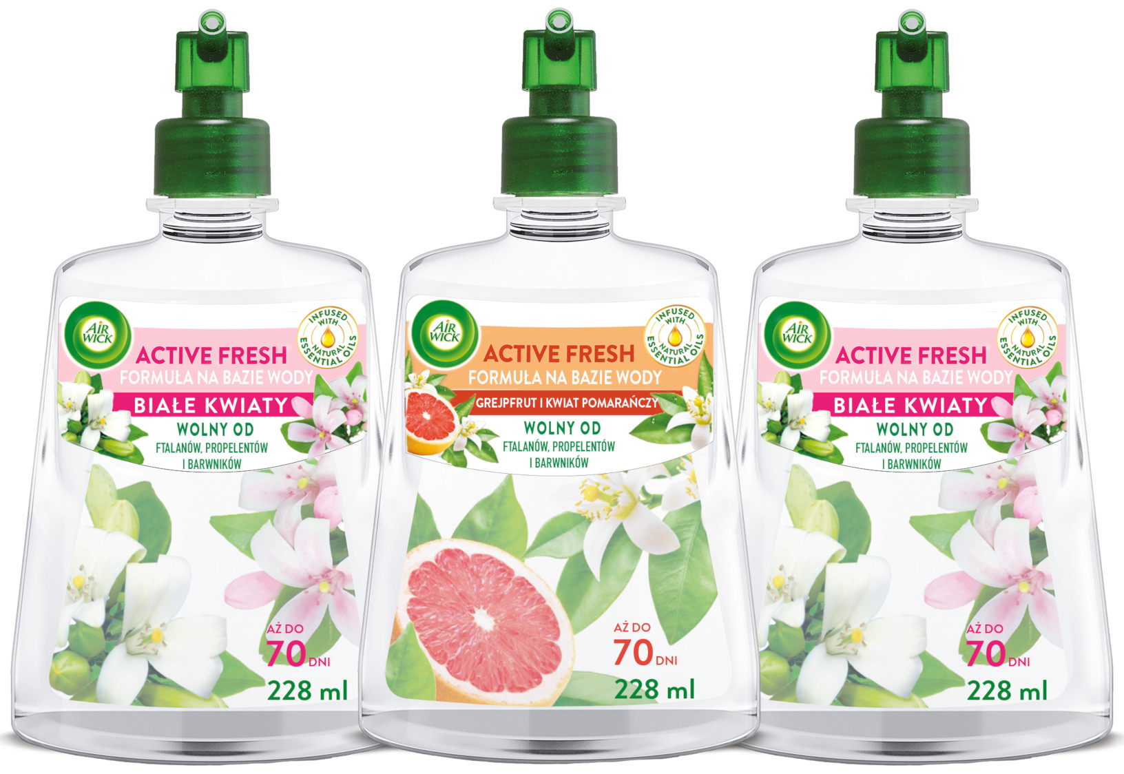 Levně Sada Air Wick Active Fresh Osvěžovač Bílých květů Grapefruit 3x 228 ml