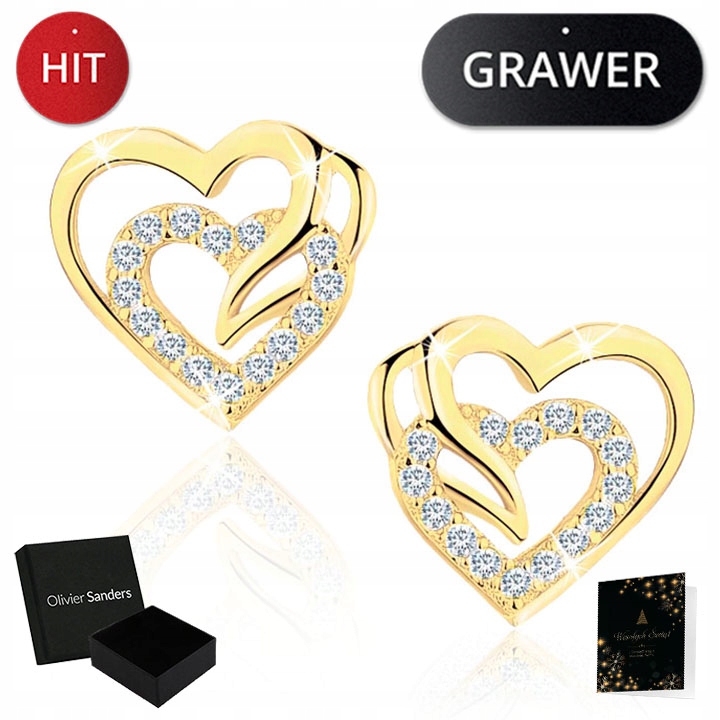 

Złote Kolczyki Damskie 925 Z Kryształami Serca