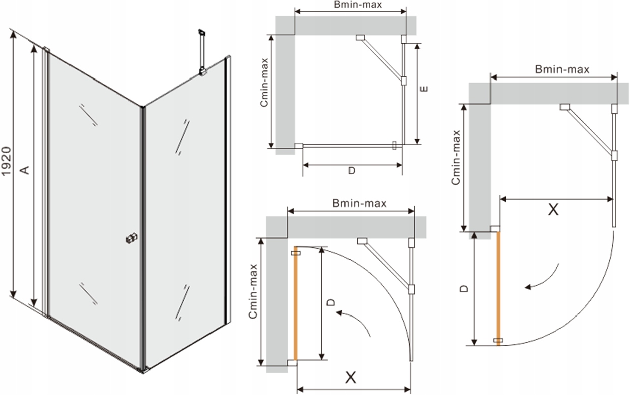 MEXEN PRETORIA ZLATÁ SPRCHOVÁ KABINA 70x100 + VANIČKA Delší strana 70 cm