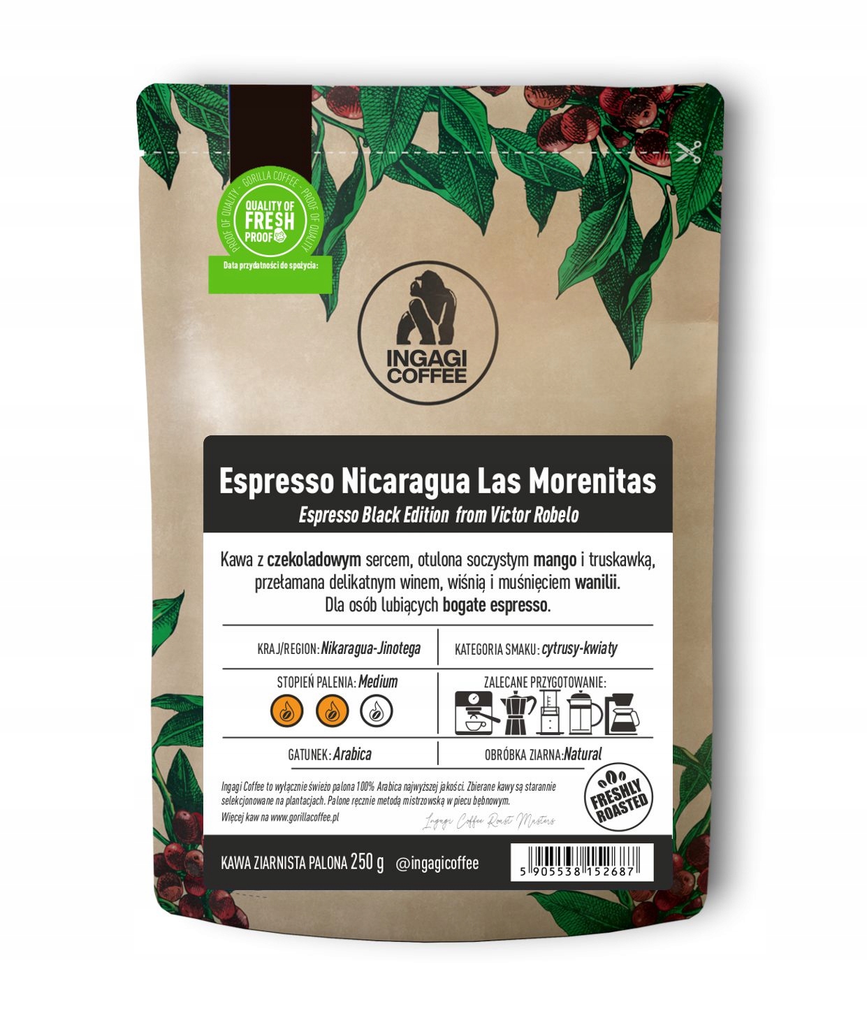 Levně Káva Arabika 1 kg Black Espresso Nicaragua Las Morenita