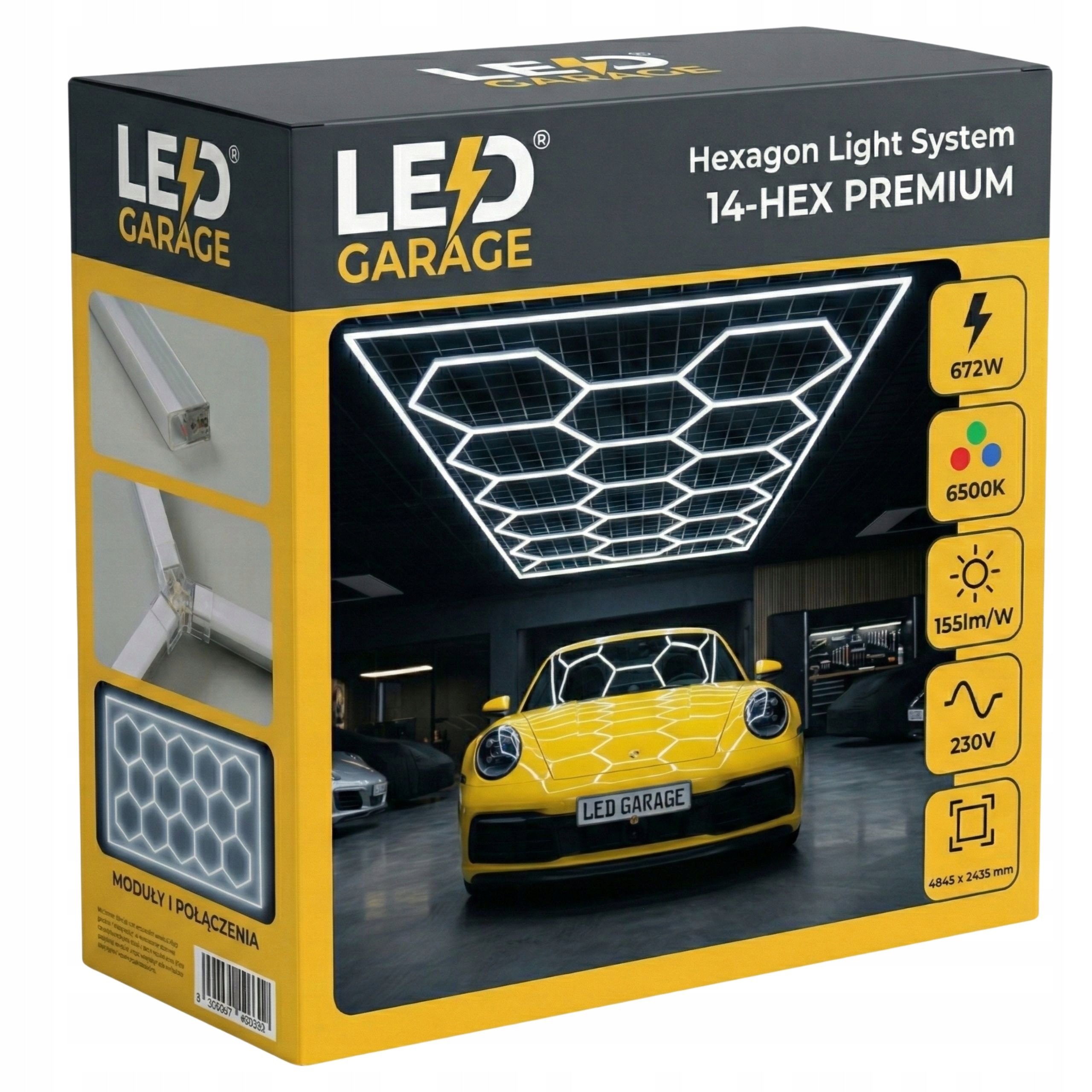 Lampa sufitowa garażowa 4845x2435 Led Garaż Hexagon warsztat plaster miodu