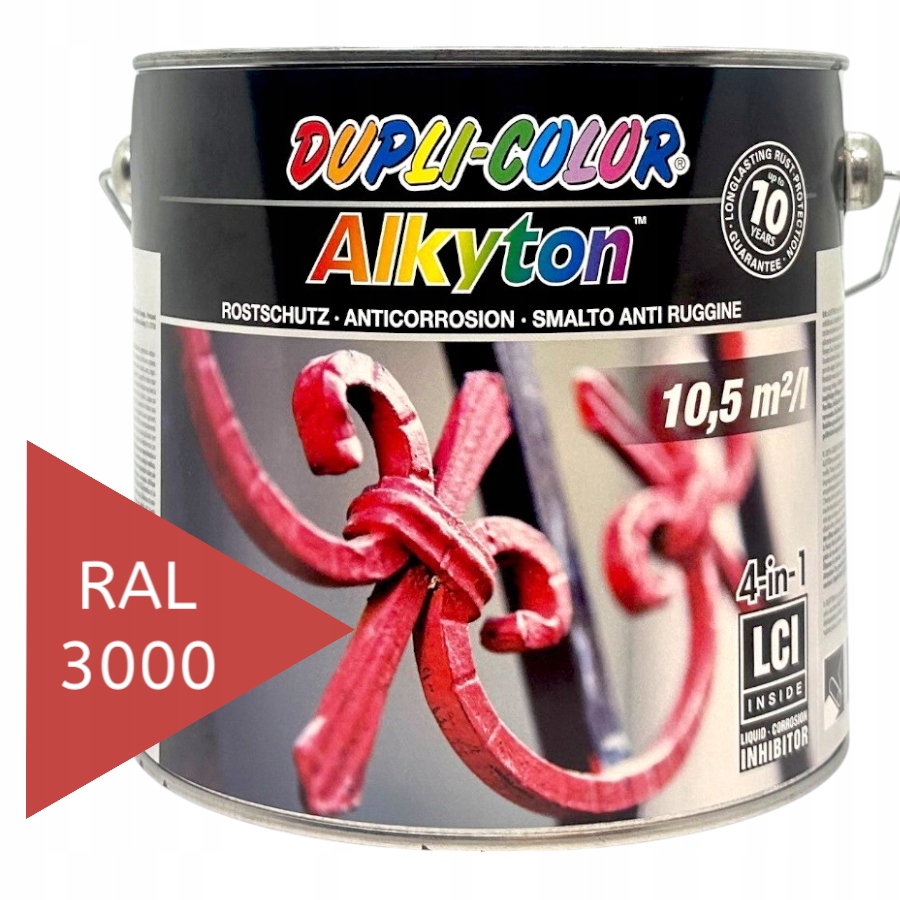 Czerwona Farba na metal podkład i lakier antykorozyjna Ral 3000 Połysk 2,5L