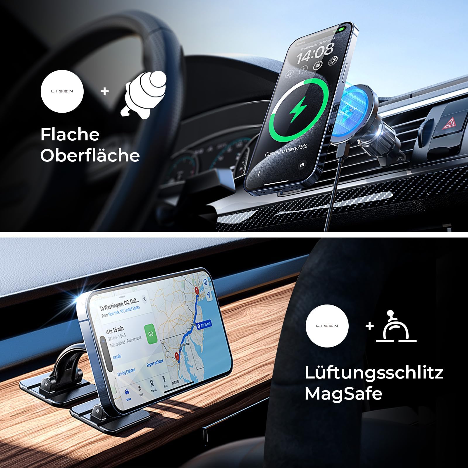 LISEN Magsafe 15W Car Mount Magnetic Charger iPhone 16/15/14/13/12 — miniatura 7