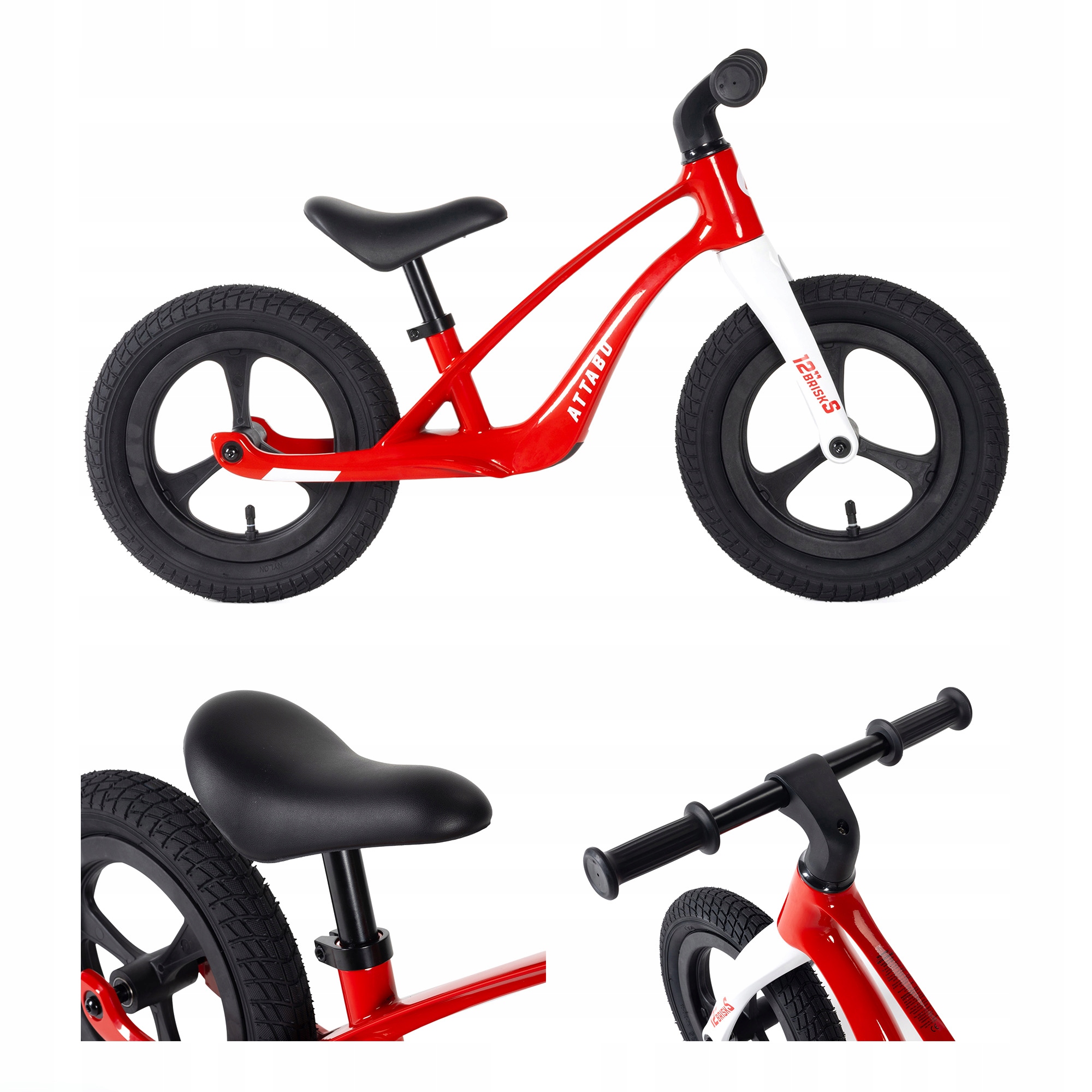 Rowerek biegowy Attabo Brisk S magnezowy czerwony 12" ultra lekki 3,8 kg