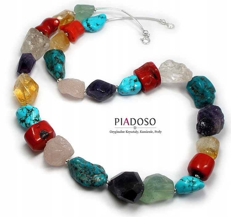 Krásný Náhrdelník S Přírodními Kameny, Korálky 62 CM