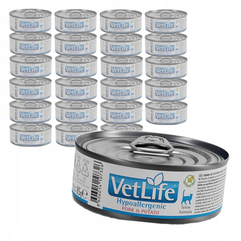Levně Farmina Vet Life Hypoallergenic Pork & Potato 24x85 g Mokré Krmivo Pro Kočky