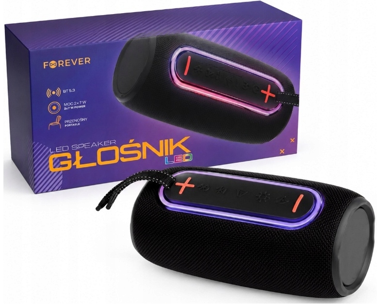 Głośnik przenośny Forever Led czarny 14 W Bluetooth