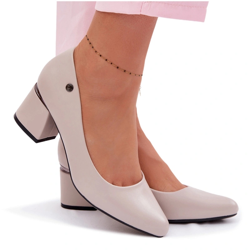 Elegantní Klasické Lodičky Z Eko Kůže, Sloupek Vinceza 62292 Šedé 39