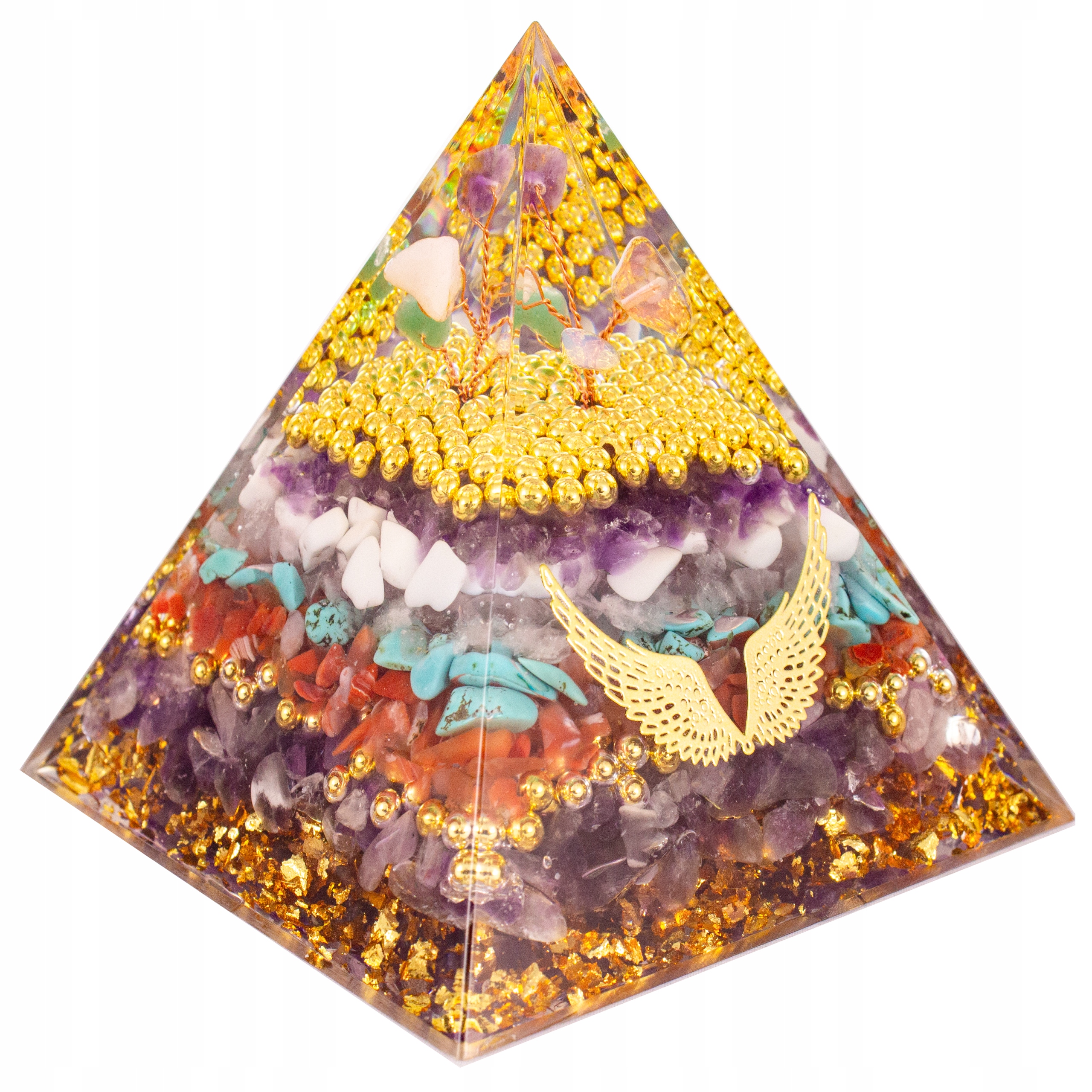 Pyramida Orgonit Andělská Křídla Tyrkys Ametyst Harmonizace 8 cm