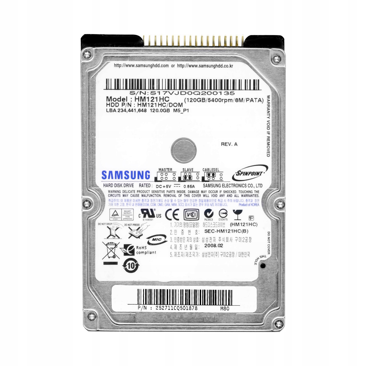 Samsung SpinPoint M 120GB 5.4K 8MB Ata 2.5" HM121HC