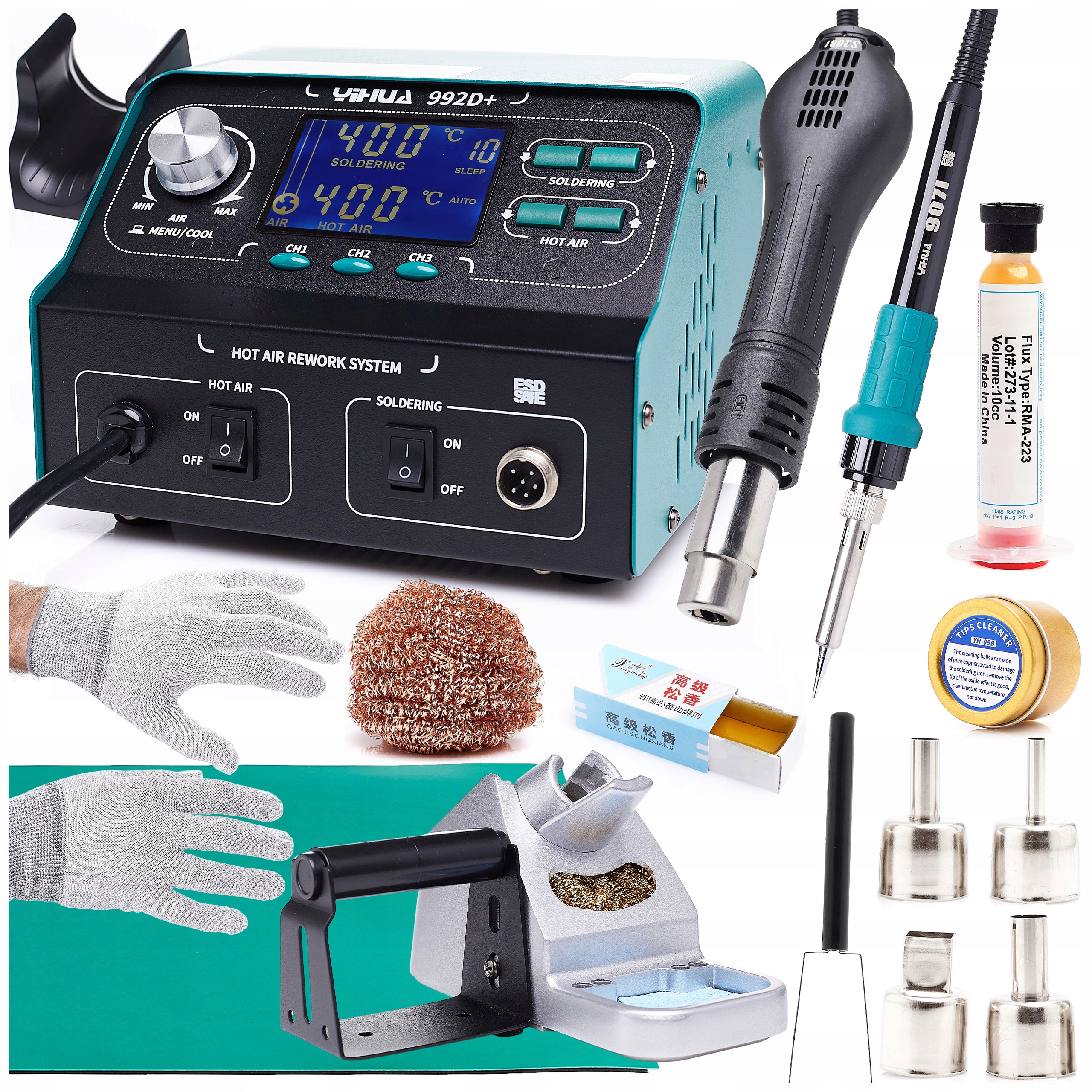 Pájecí Stanice 2V1 Hot-air 992D Podložka Příslušenství Páječka Sada