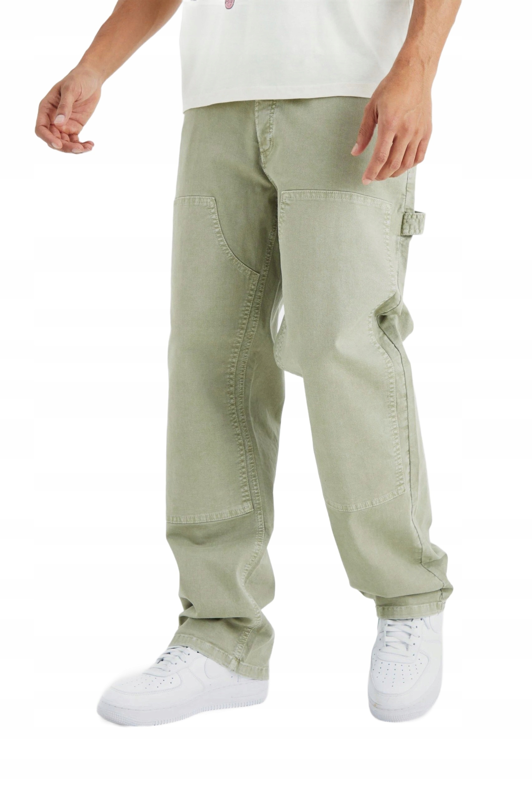 Boohooman Pánské Ležérní Baggy Kalhoty Se Záplatami, Barva Zelená 28 Z3A