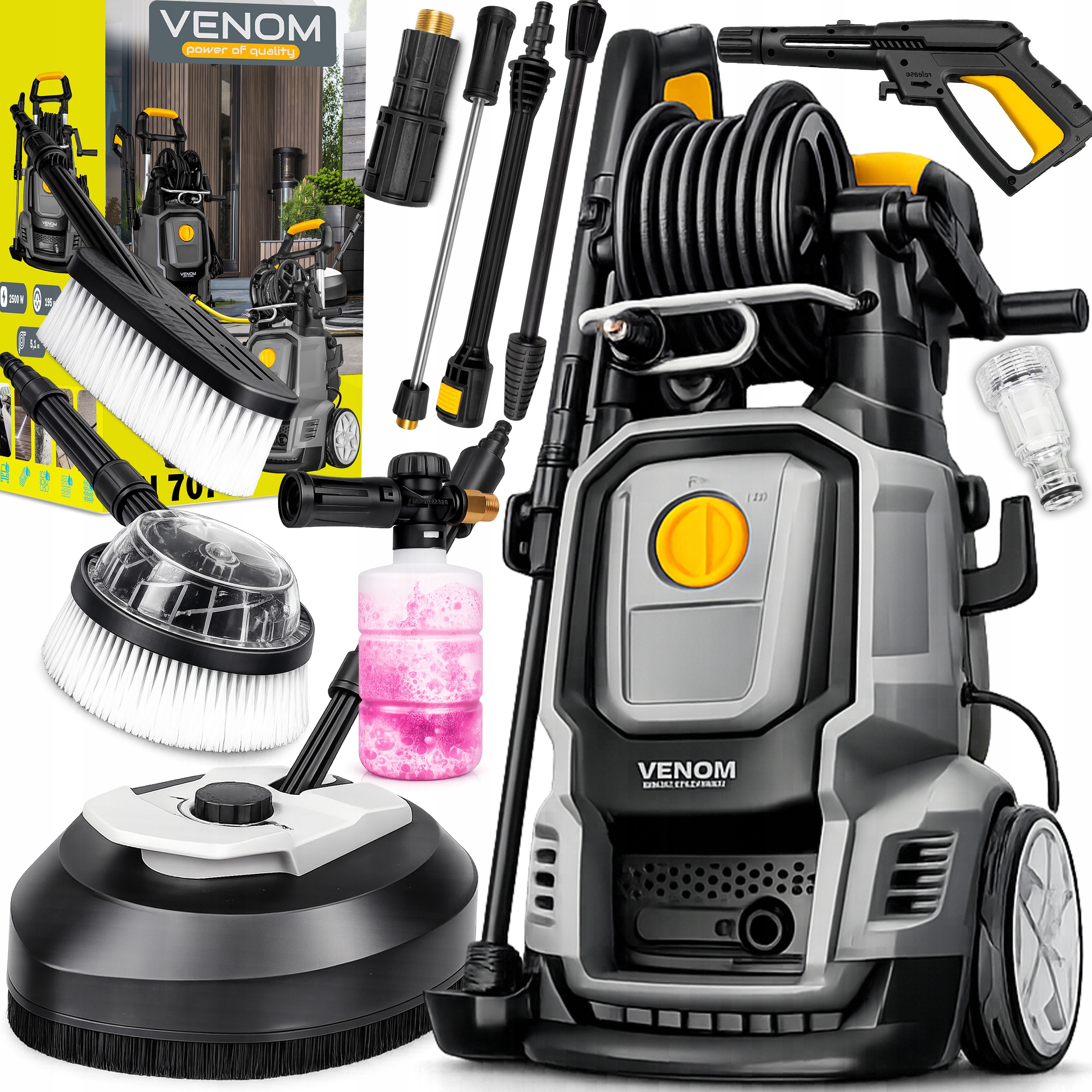 Výkonná Tlaková Myčka Venom Pro Pumpa Alu-mosazný Navíječ Sada Gigant