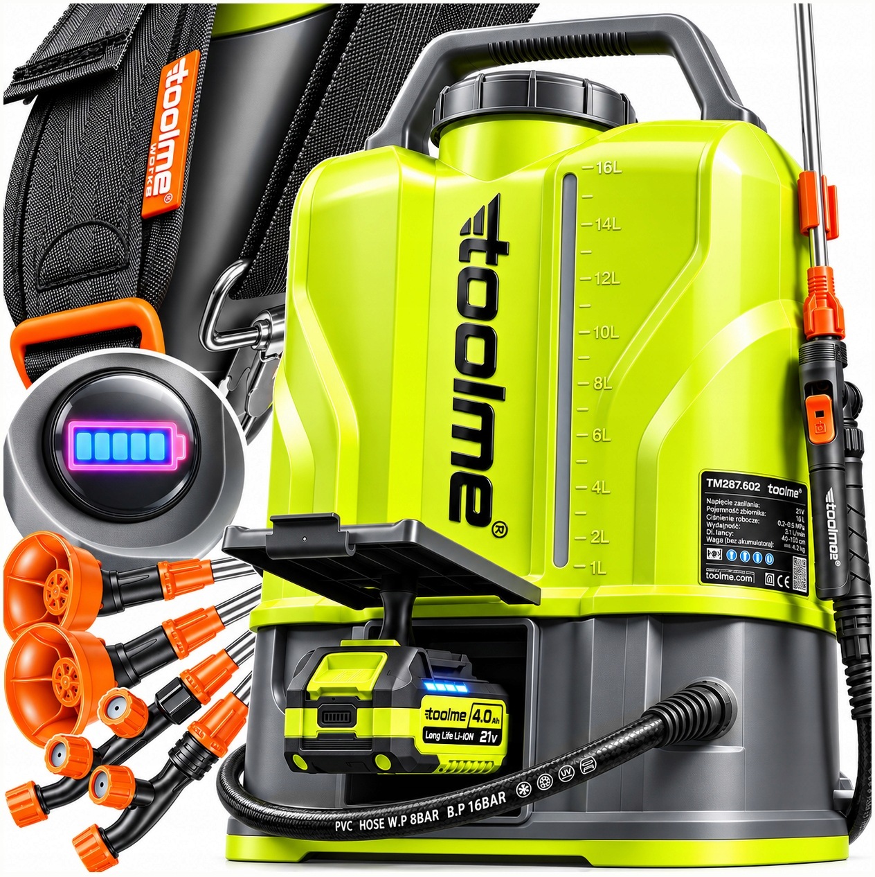 Automatický elektrický akumulátorový postřikovač 16 l Premium toolme tm287