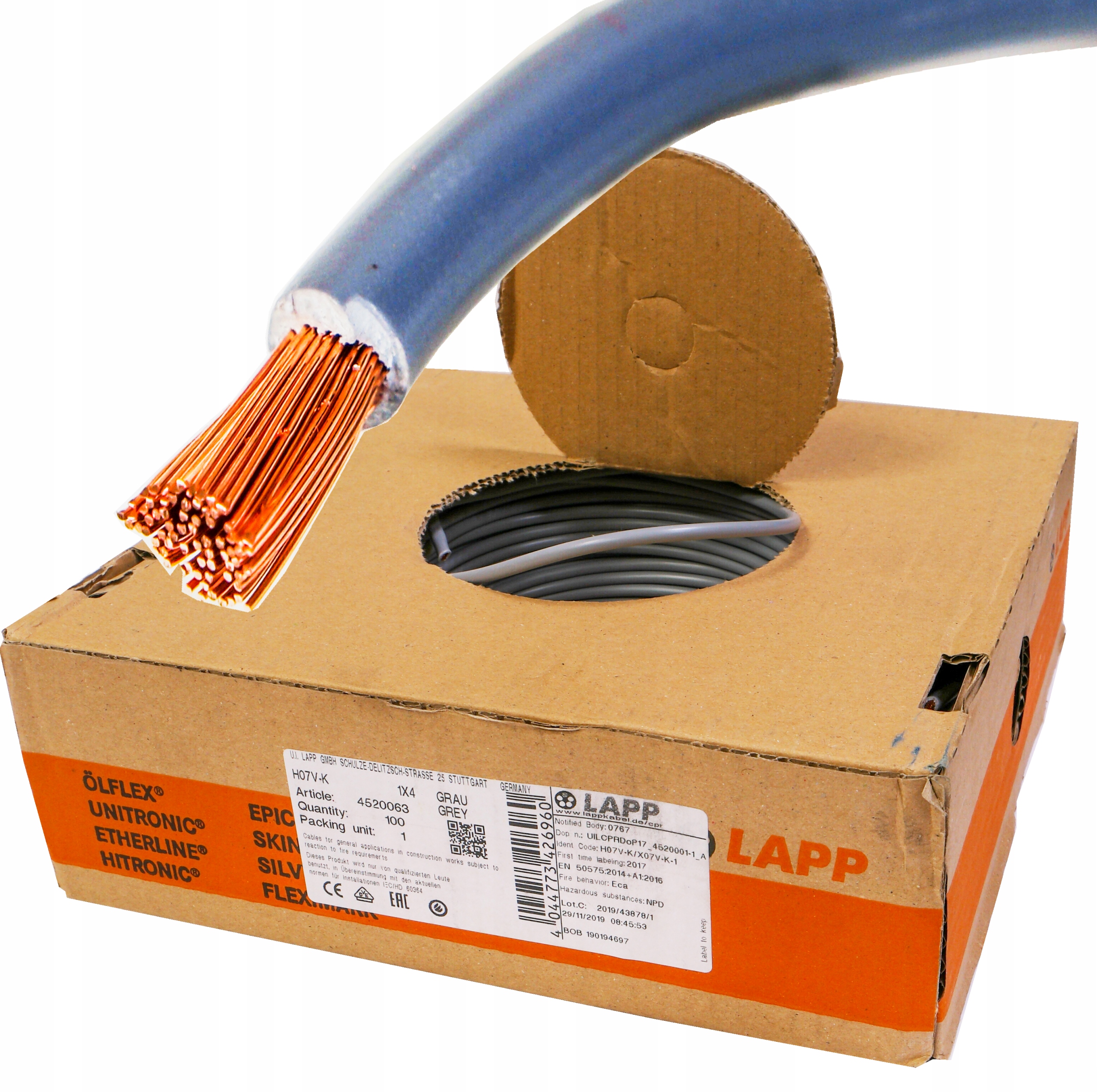 Kábel Lgy 1x 4 mm šedý Lapp kábel 750 V Har 100 m