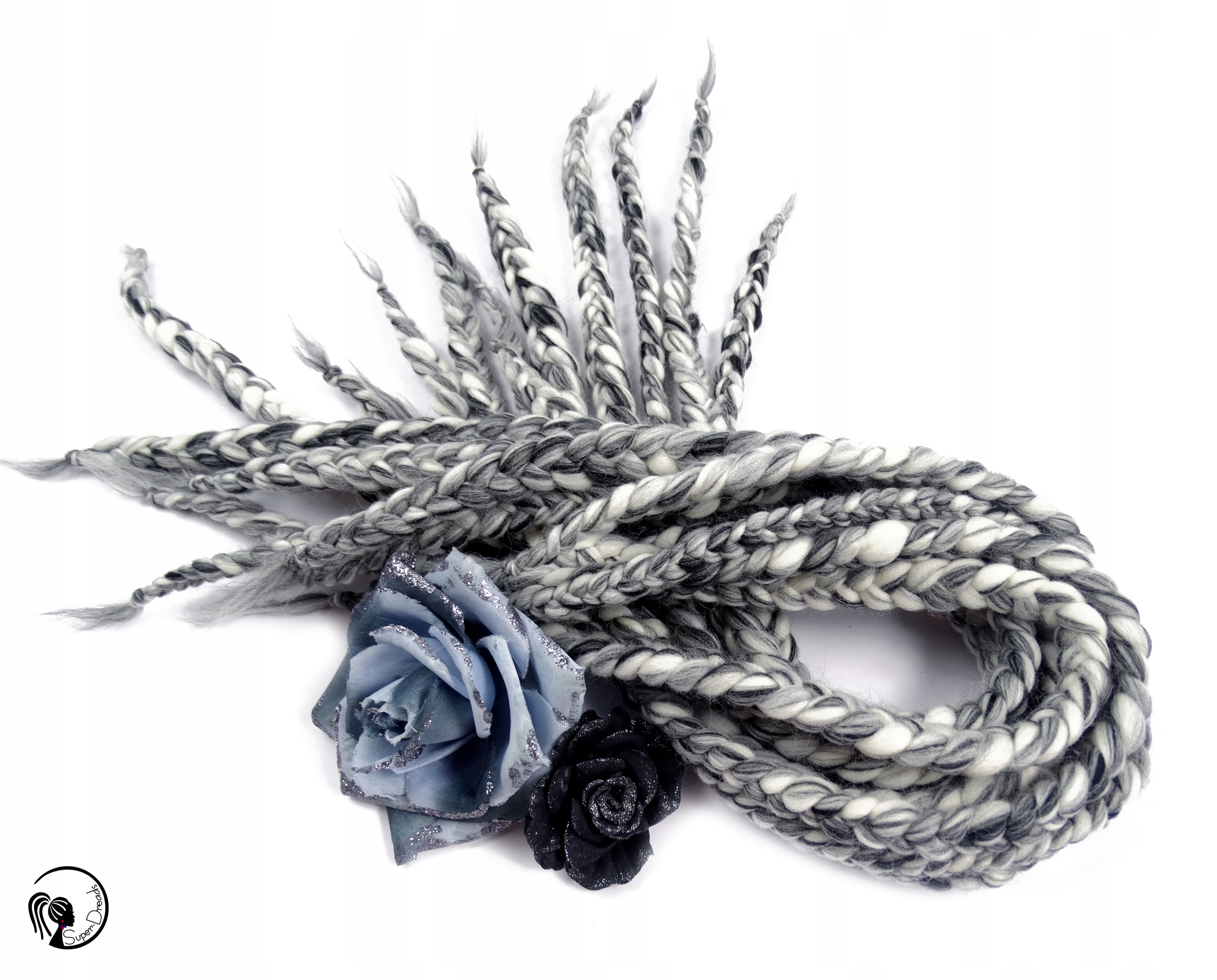 Vlněné copánky, černá bílá šedá, Popelavá Bříza, 40 kusů