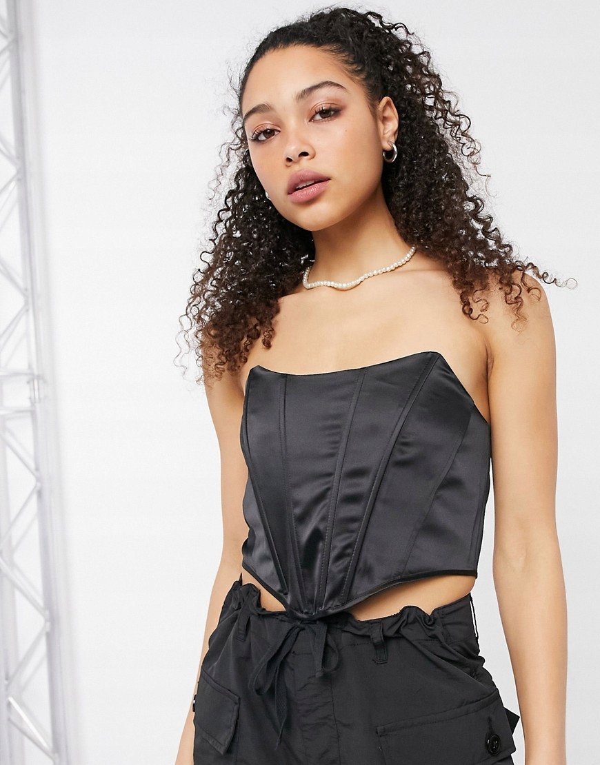 Design Czarny satynowy gorset w stylu lat 90. XL Rozmiar XL