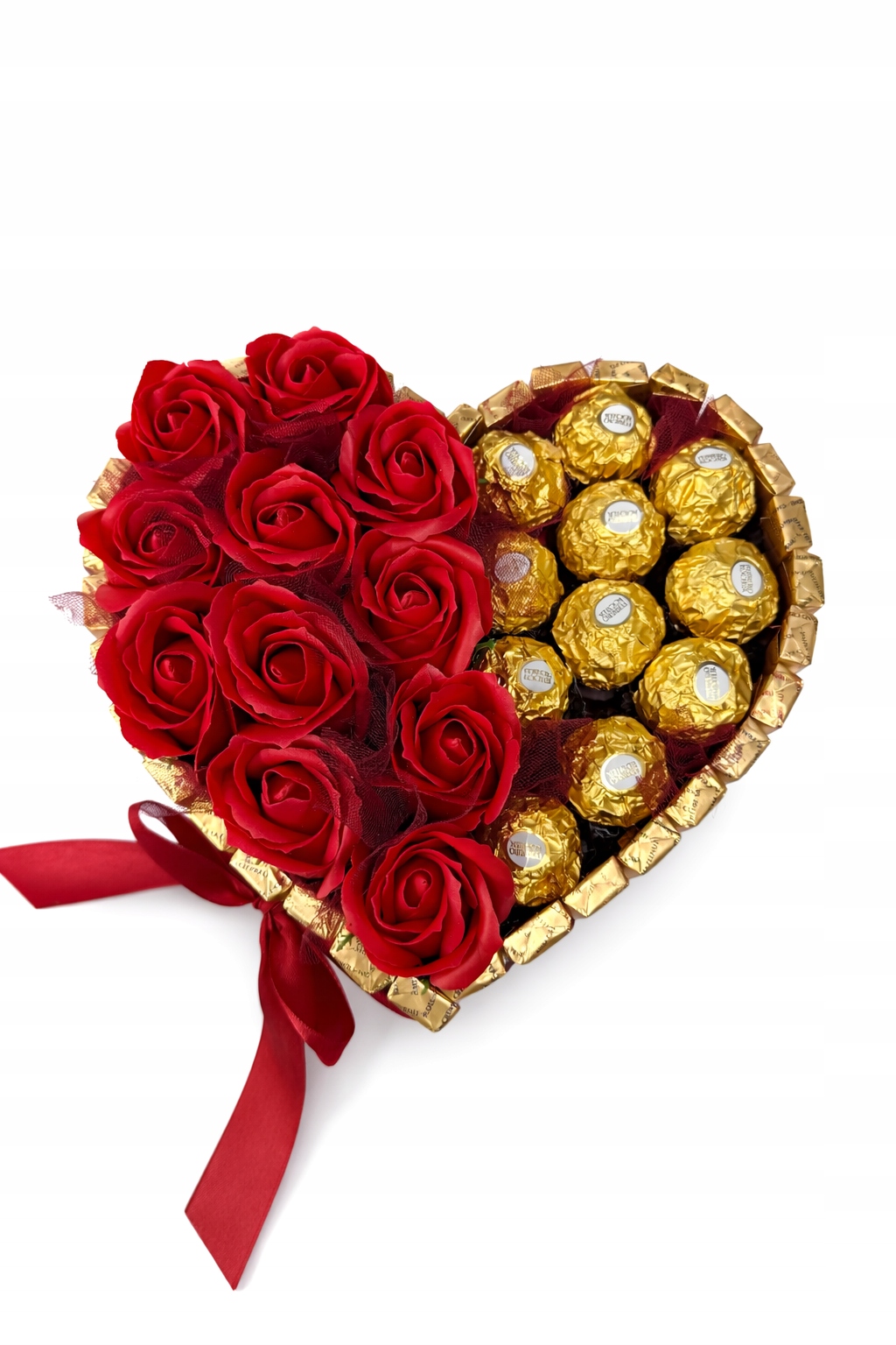 Kytice ze sladkostí Mýdlové srdce Ferrero Rocher Růže na Valentýna