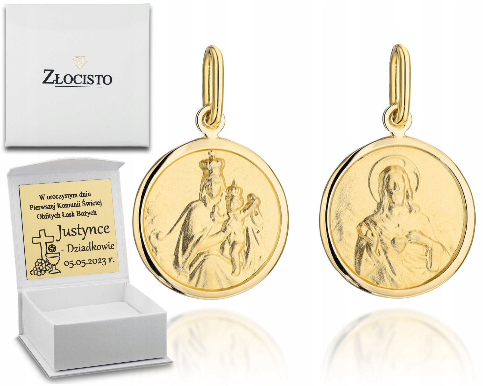 Zlatý Medailonek Škaplář V Kruhu 585 Za Gravírování Dárek Křest Svaté Přijímání Dárek