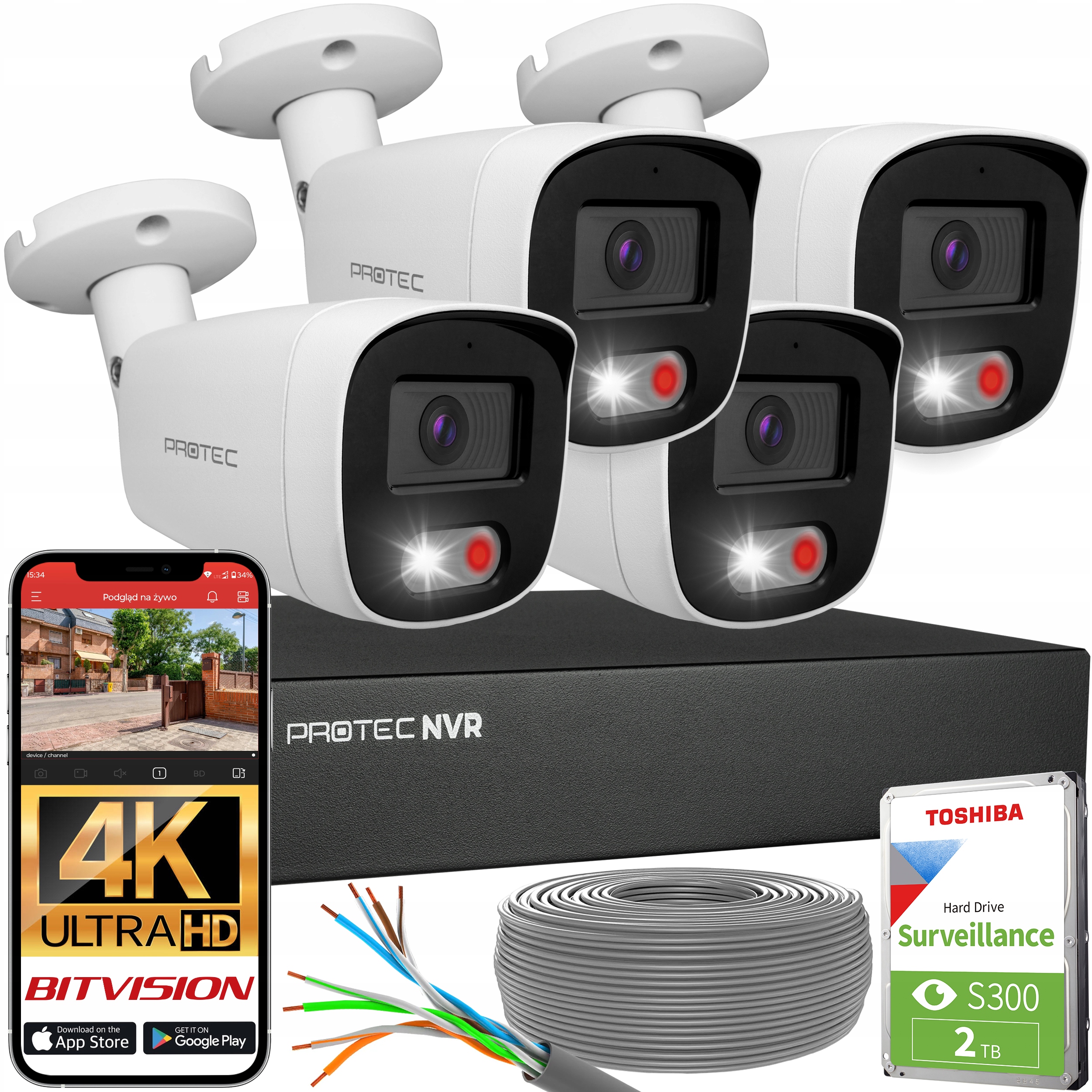 Monitorování domu 4K Sada 4 Ip kamer PoE Venkovní mikrofon Noční Ir Led