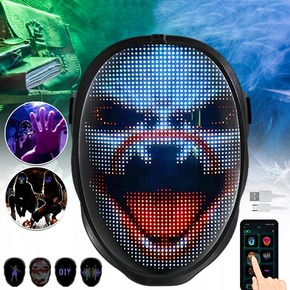Led Maska S Proměnlivou Tváří Svítící Z Usb Pro Kosplay A Maškarádu Akcesoria