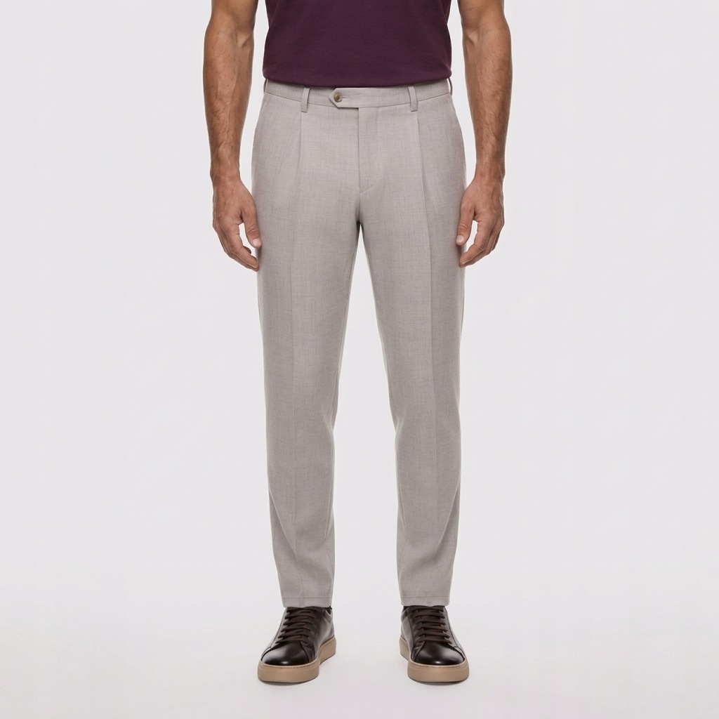 Světle béžové kalhoty s ležérními slim fit záložkami Pako Lorente vel