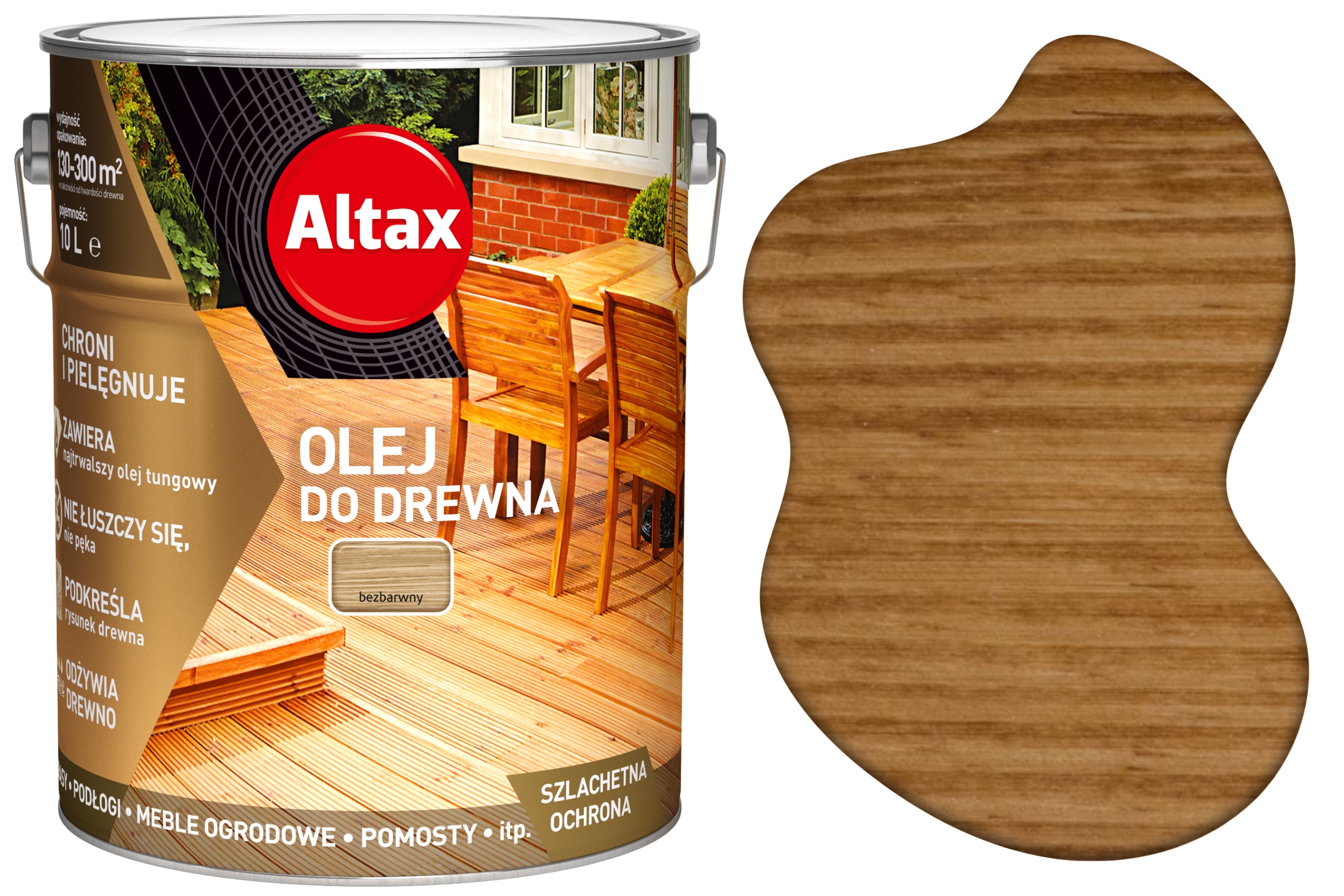 Altax Olej Bezbarwny z Uv, Do Drewna, Tarasu 10L Na Zewnątrz Tungowy