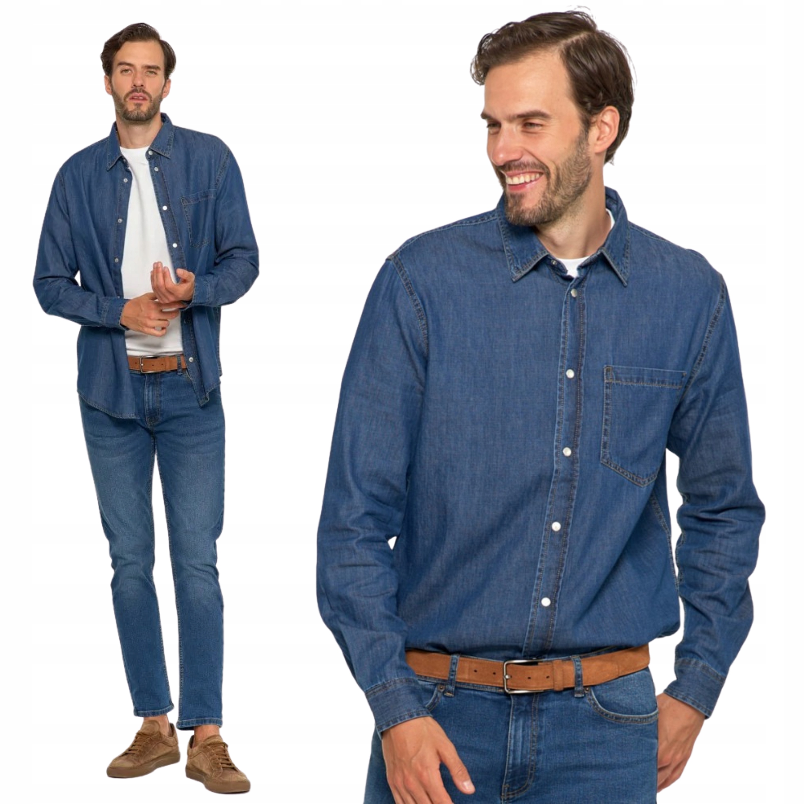 Klasyczna Koszula Męska Jeansowa Bawełniana Moraj Regular Slim Jeans S