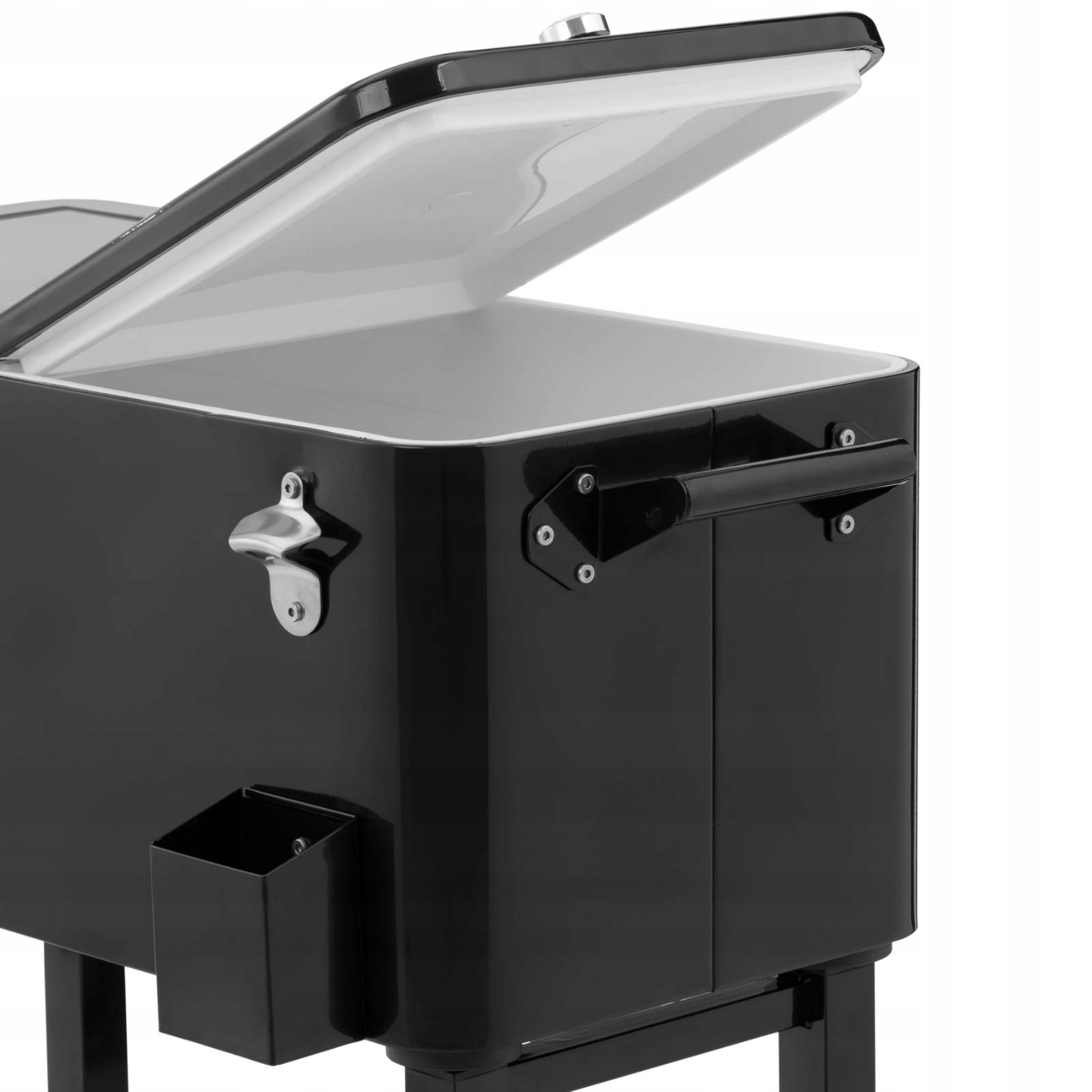 LODÓWKA OGRODOWA NA KÓŁKACH - 76 L - OTWIERACZ DO BUTELEK - WYJMOWANY Materiał dominujący metal