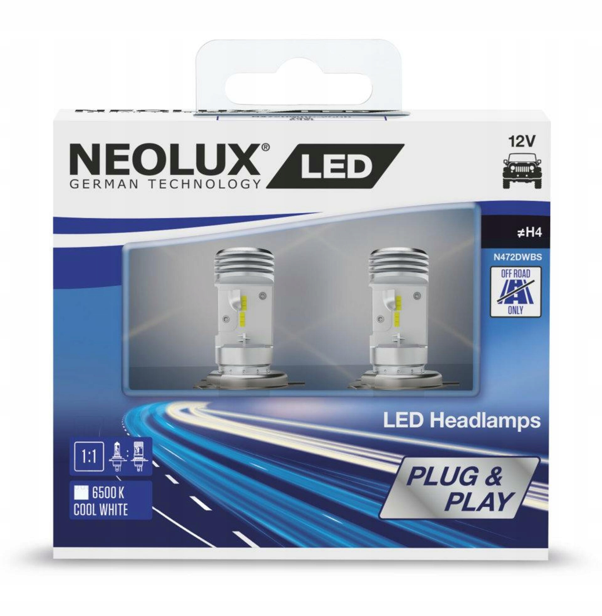 Neolux H4 12V 12/12W P43t Led 6500K Cool White 2ks No Ece N472DWBS-2SCB