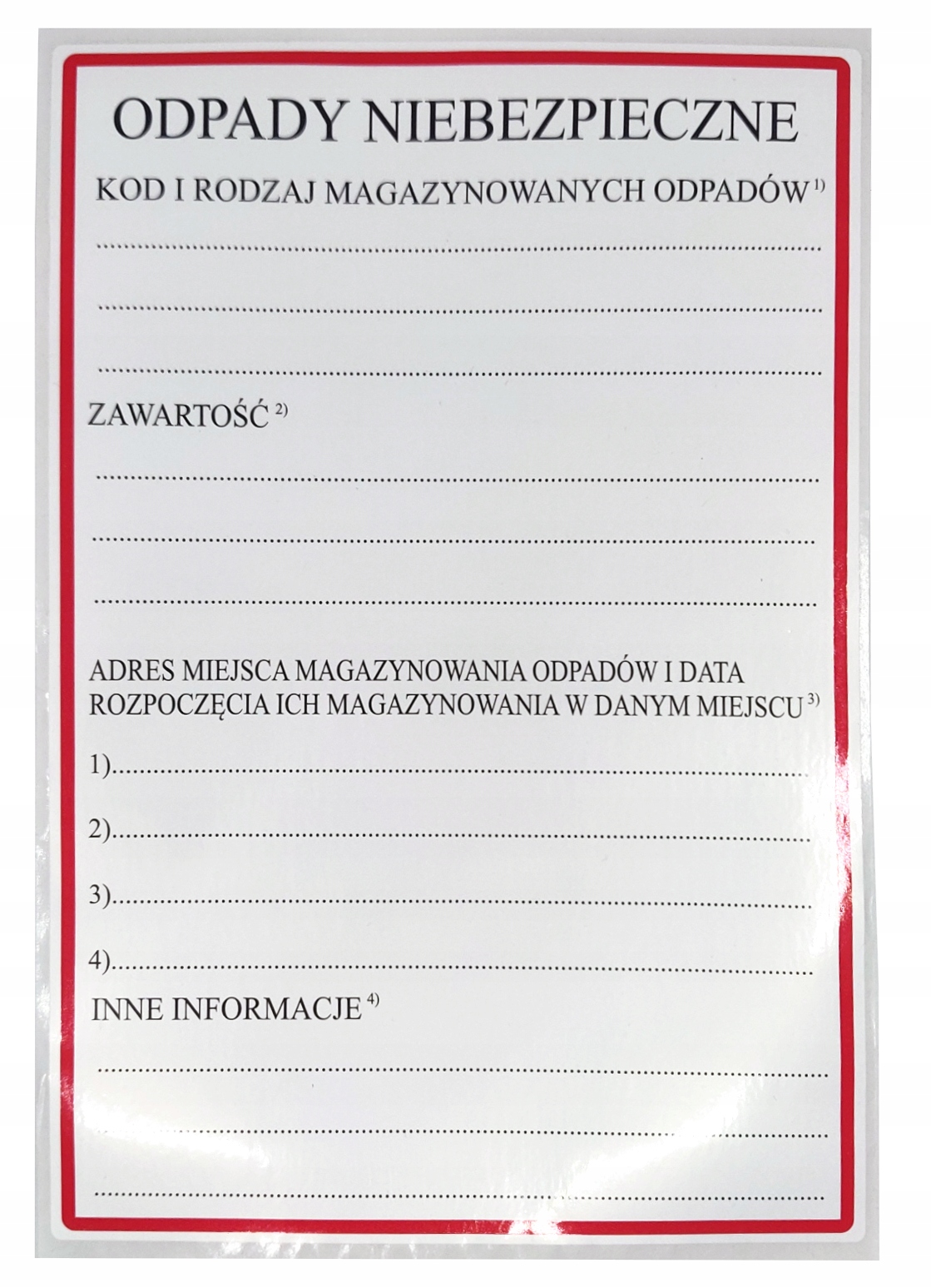 

Odpady Niebezpieczne etykiety 15x21cm 25 szt Folia