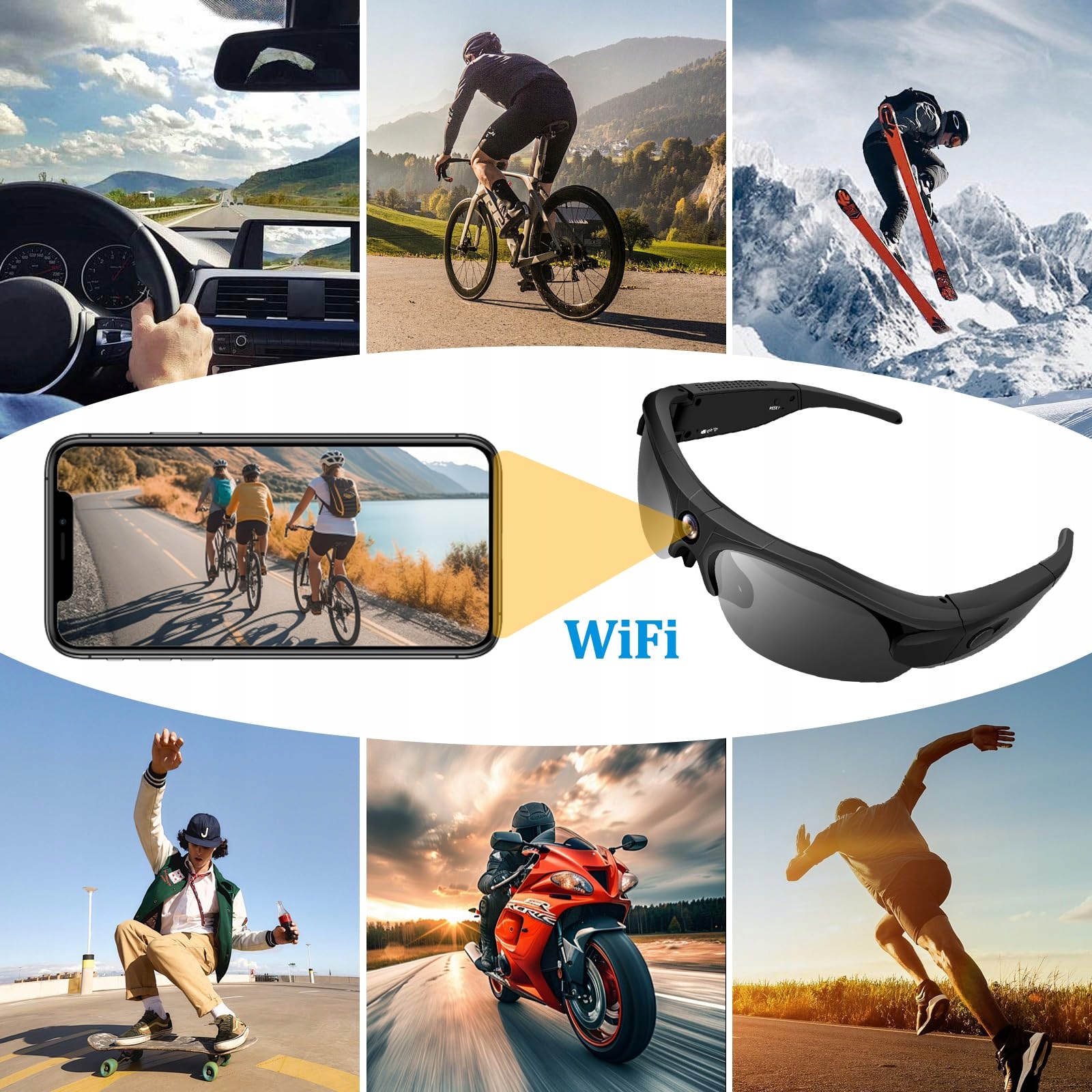 PUDET LUO Kamera Okulary WiFi 4K 120° Obiektyw Sportowa Kamera Akcja — miniatura 7